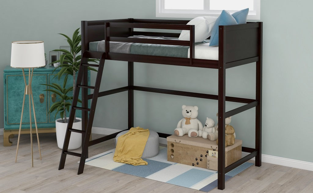 Brown Twin Size Hight Loft Bed By Homeroots | Beds | Modishstore - 7