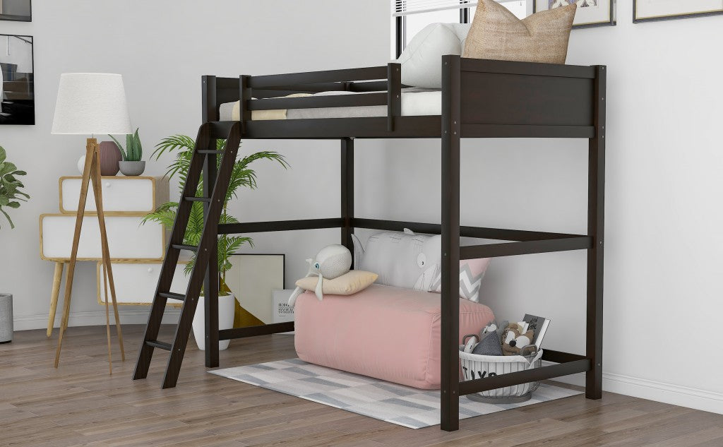 Brown Twin Size Hight Loft Bed By Homeroots | Beds | Modishstore - 8