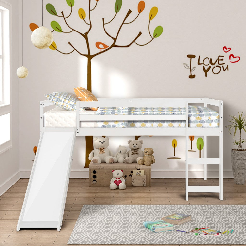 White Low Loft Bed With Slide By Homeroots | Beds | Modishstore