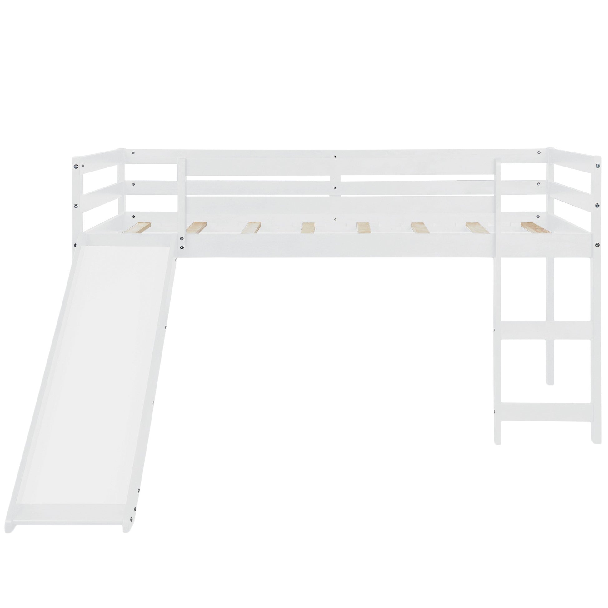 White Low Loft Bed With Slide By Homeroots | Beds | Modishstore - 2