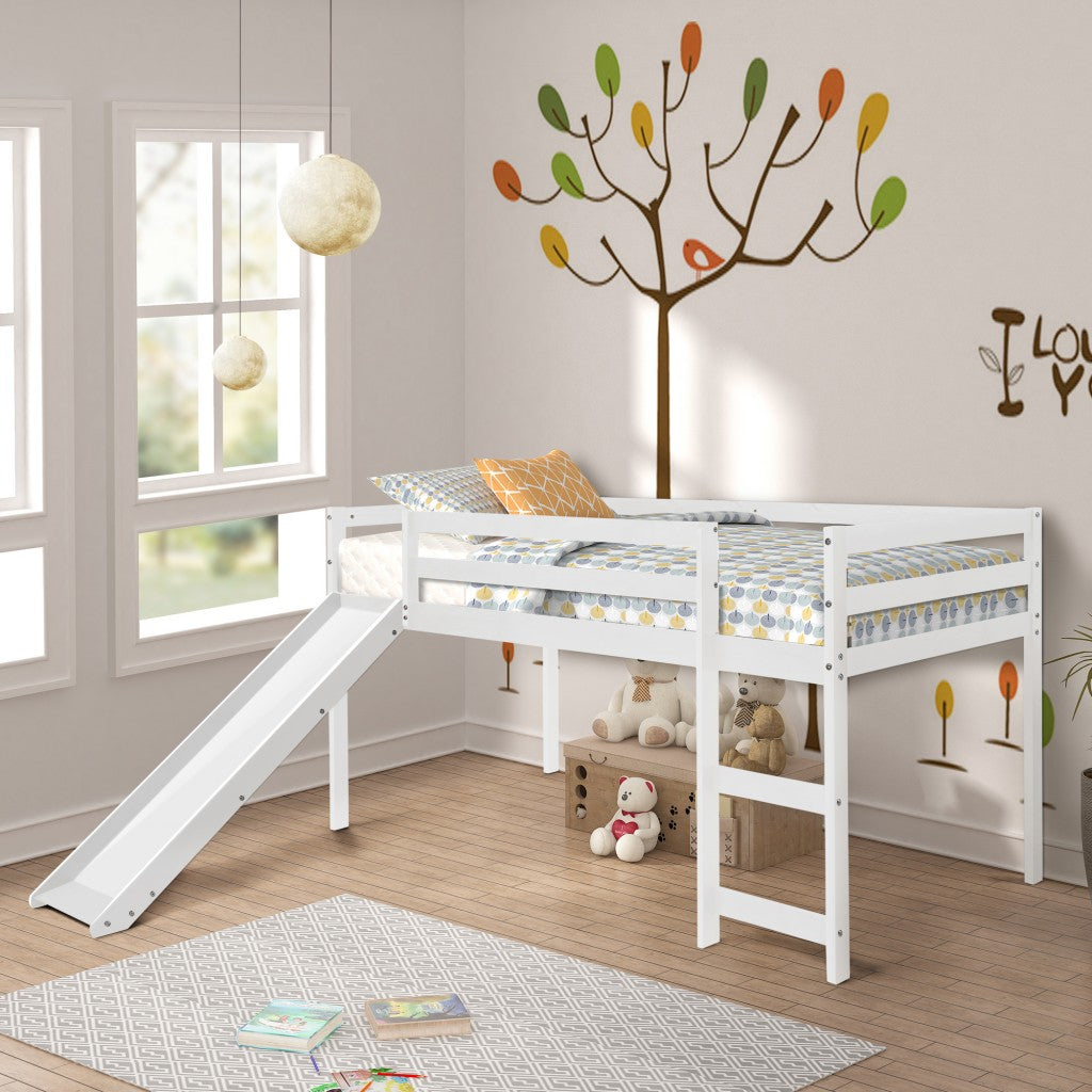 White Low Loft Bed With Slide By Homeroots | Beds | Modishstore - 3