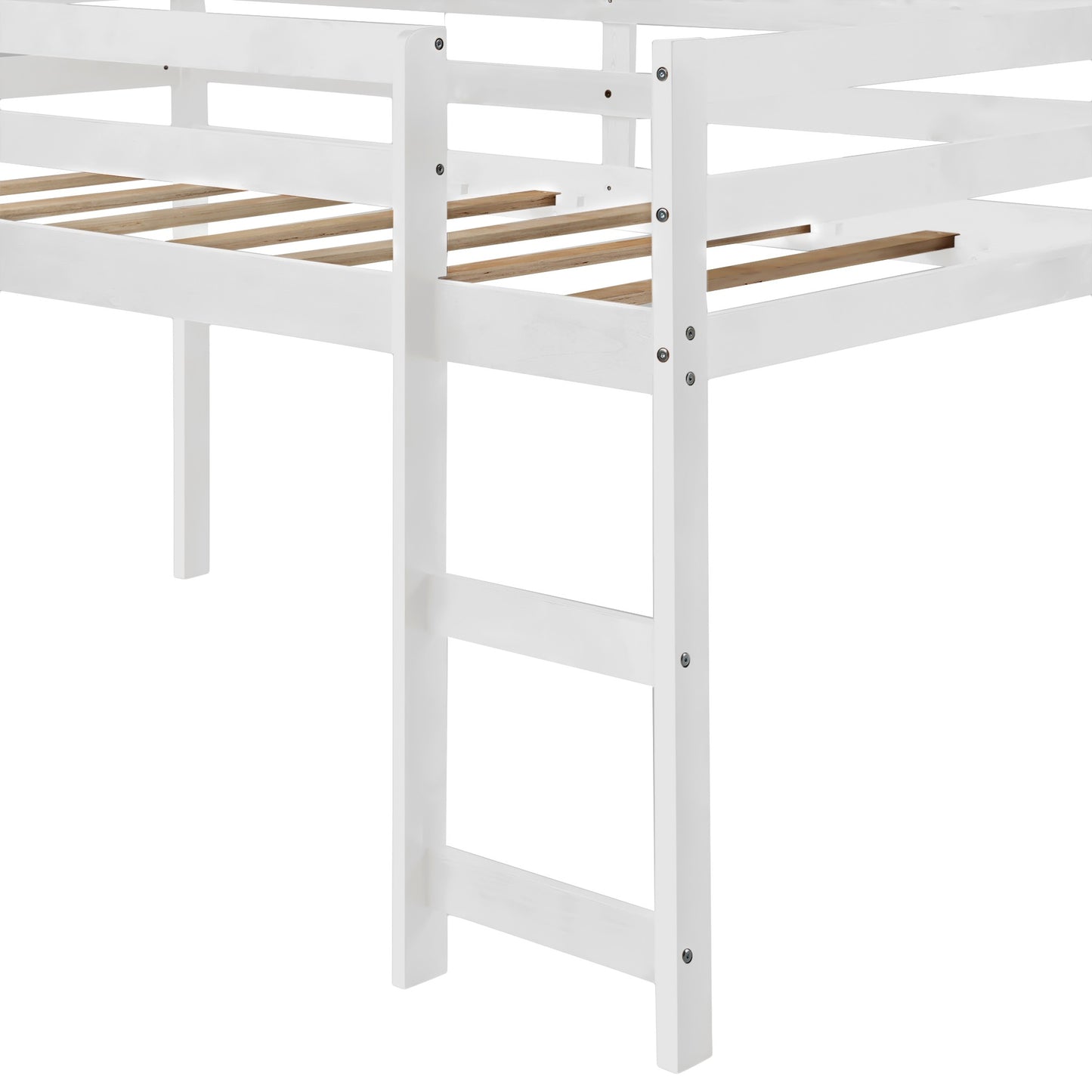 White Low Loft Bed With Slide By Homeroots | Beds | Modishstore - 4