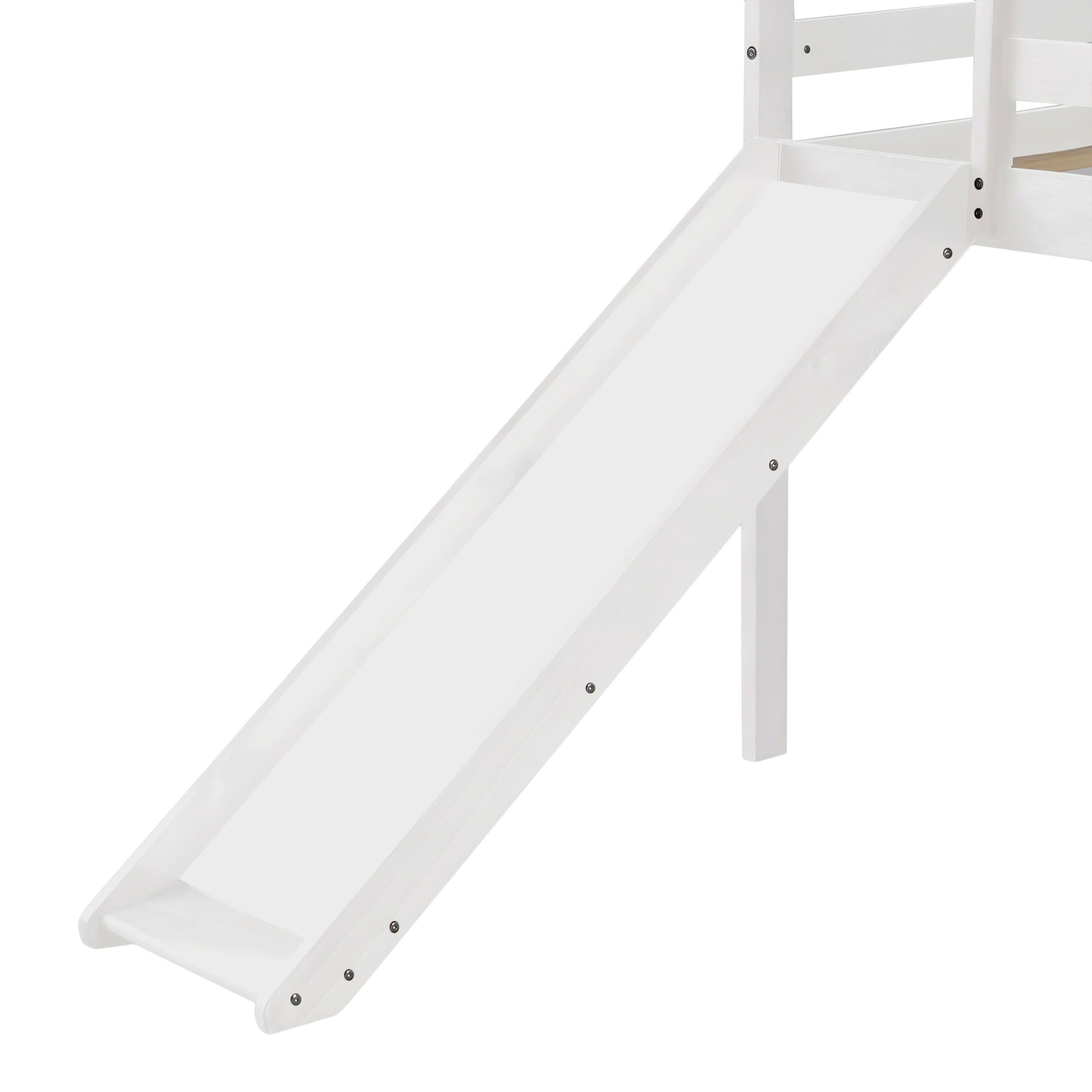 White Low Loft Bed With Slide By Homeroots | Beds | Modishstore - 5