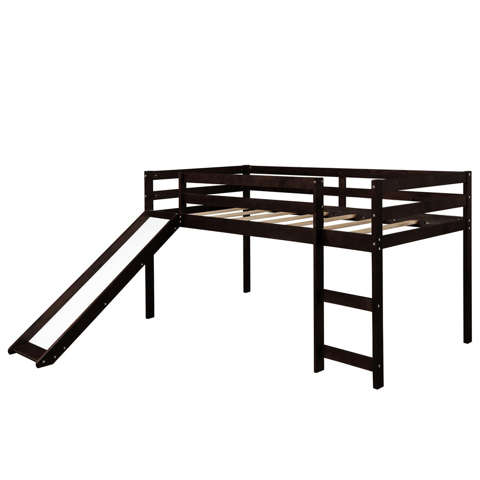 Brown Low Loft Bed With Slide By Homeroots | Beds | Modishstore - 3