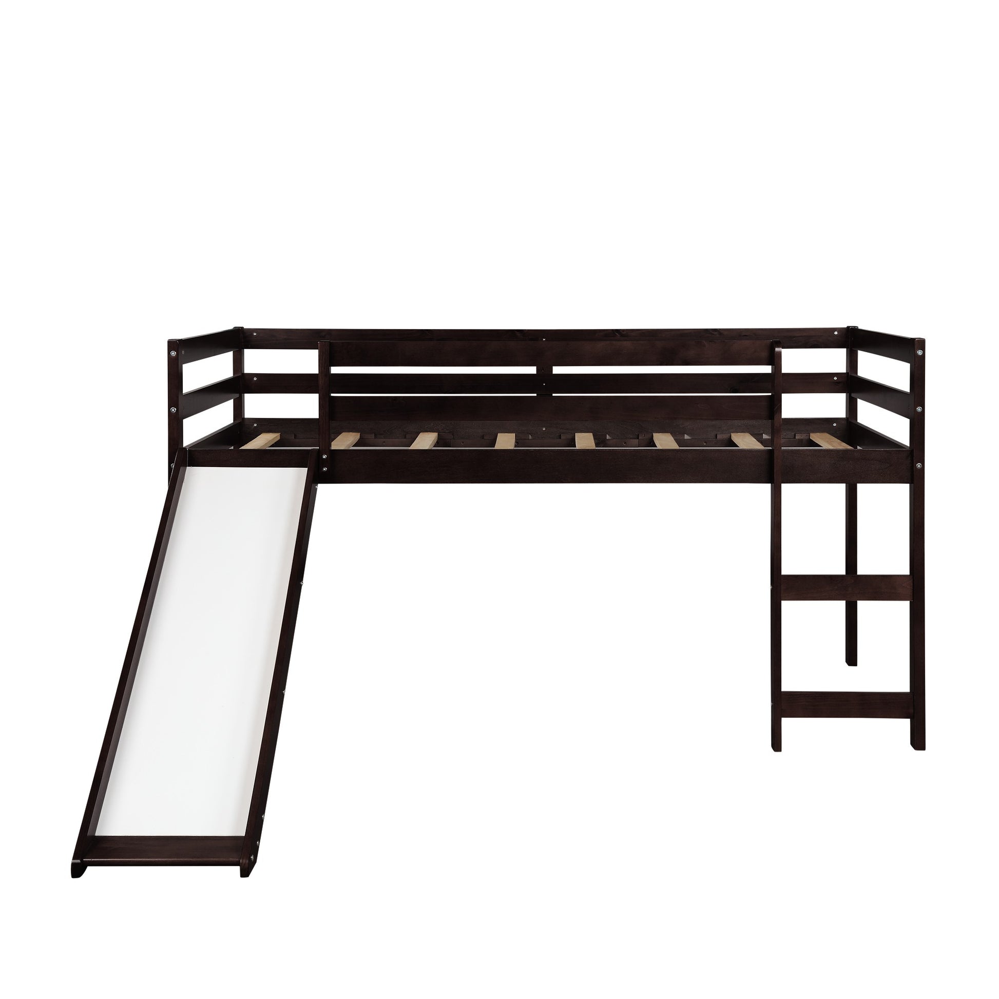 Brown Low Loft Bed With Slide By Homeroots | Beds | Modishstore - 4