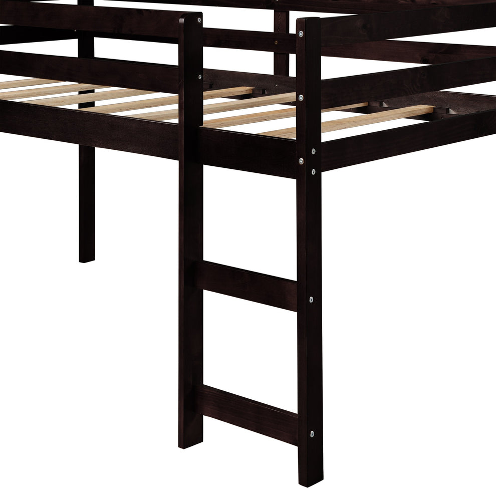 Brown Low Loft Bed With Slide By Homeroots | Beds | Modishstore - 5