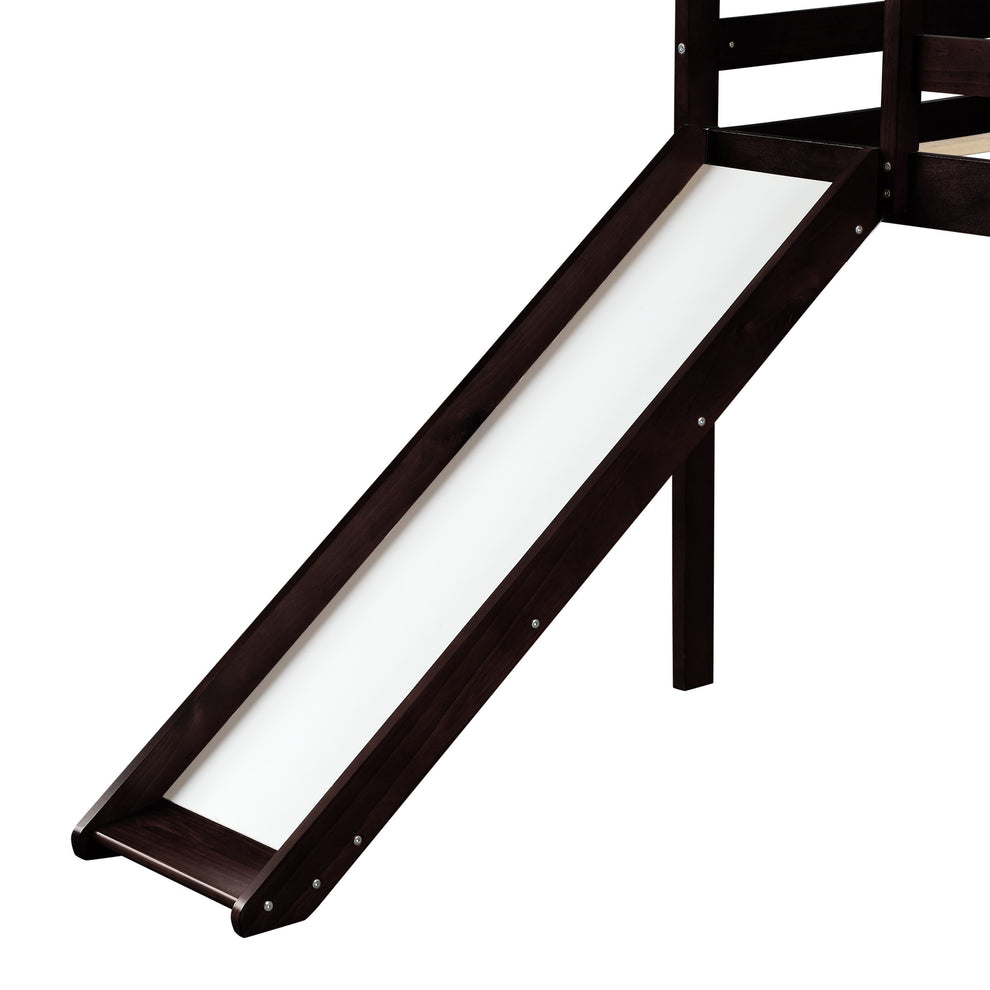 Brown Low Loft Bed With Slide By Homeroots | Beds | Modishstore - 6