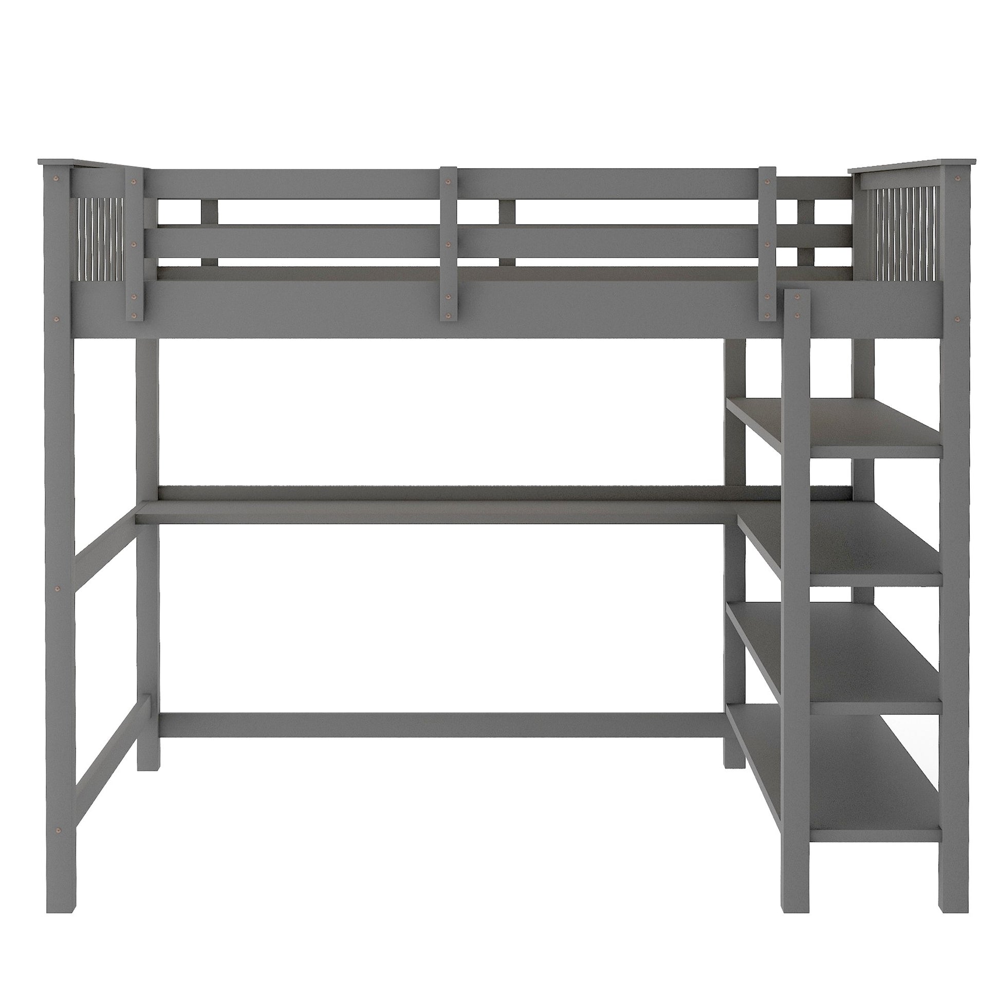 Espresso Full Size Wood Loft Bed With Storage Shelves And Desk By Homeroots | Beds | Modishstore - 16