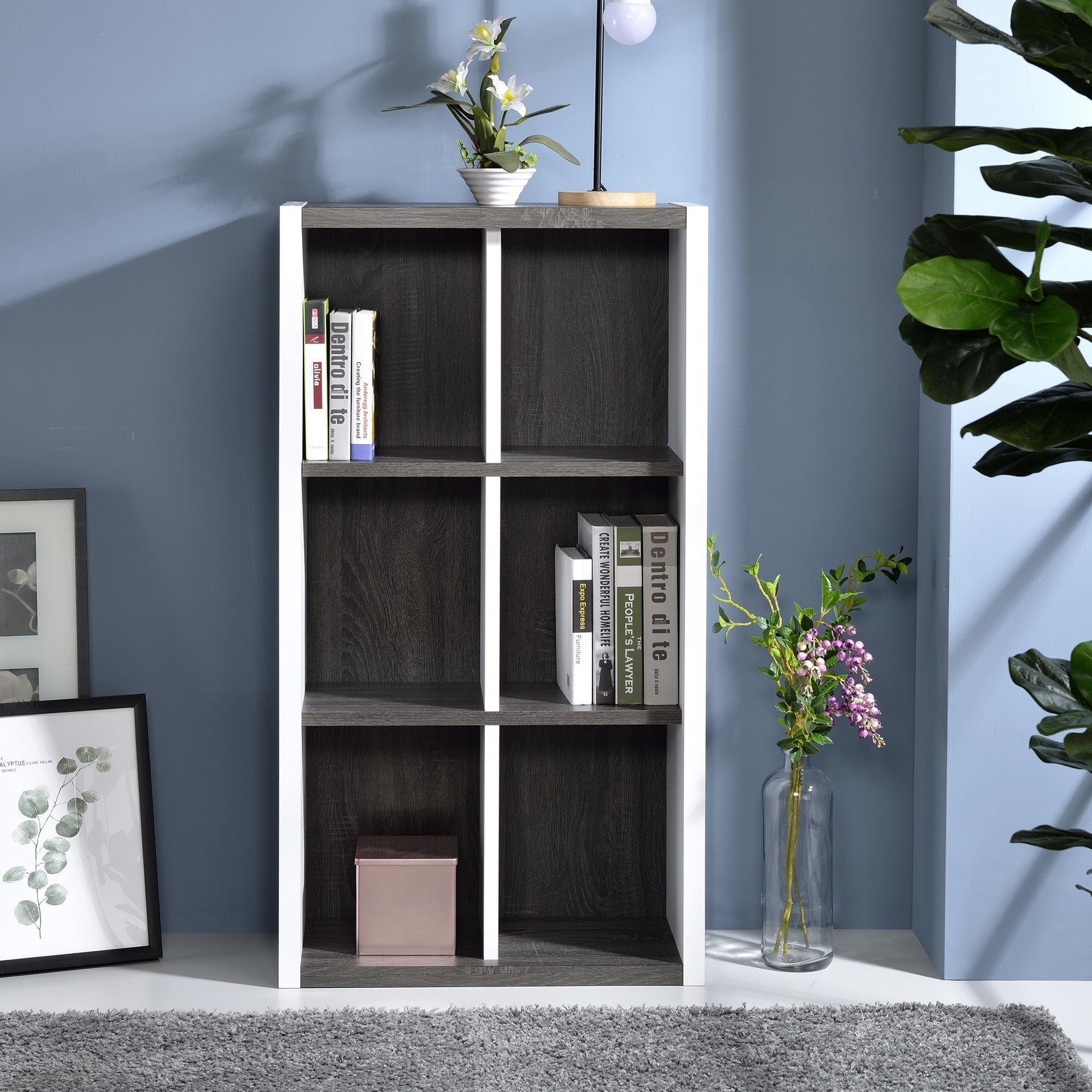 Modern Dark Gray And White Six Cube Storage Bookshelf By Homeroots | Cabinets | Modishstore