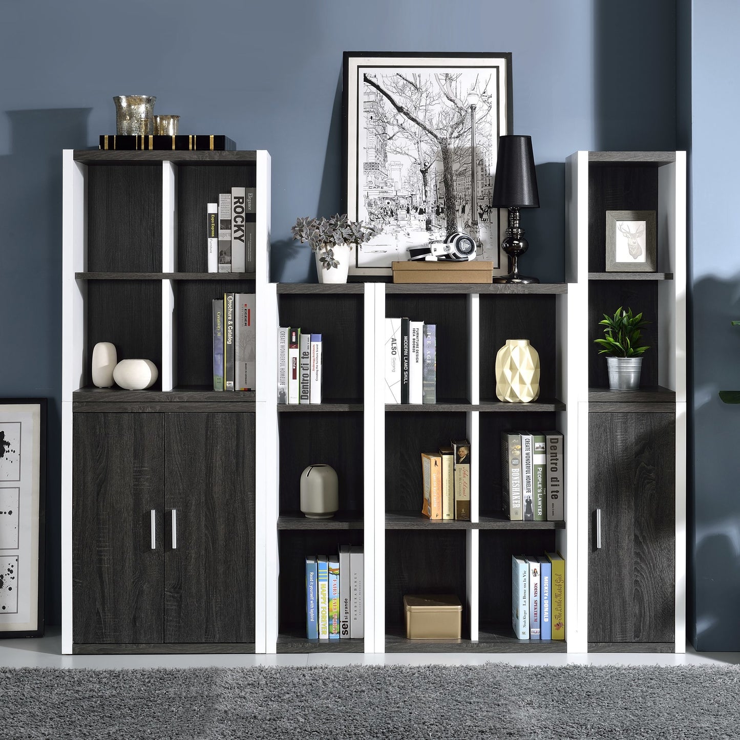 Modern Dark Gray And White Six Cube Storage Bookshelf By Homeroots | Cabinets | Modishstore - 2