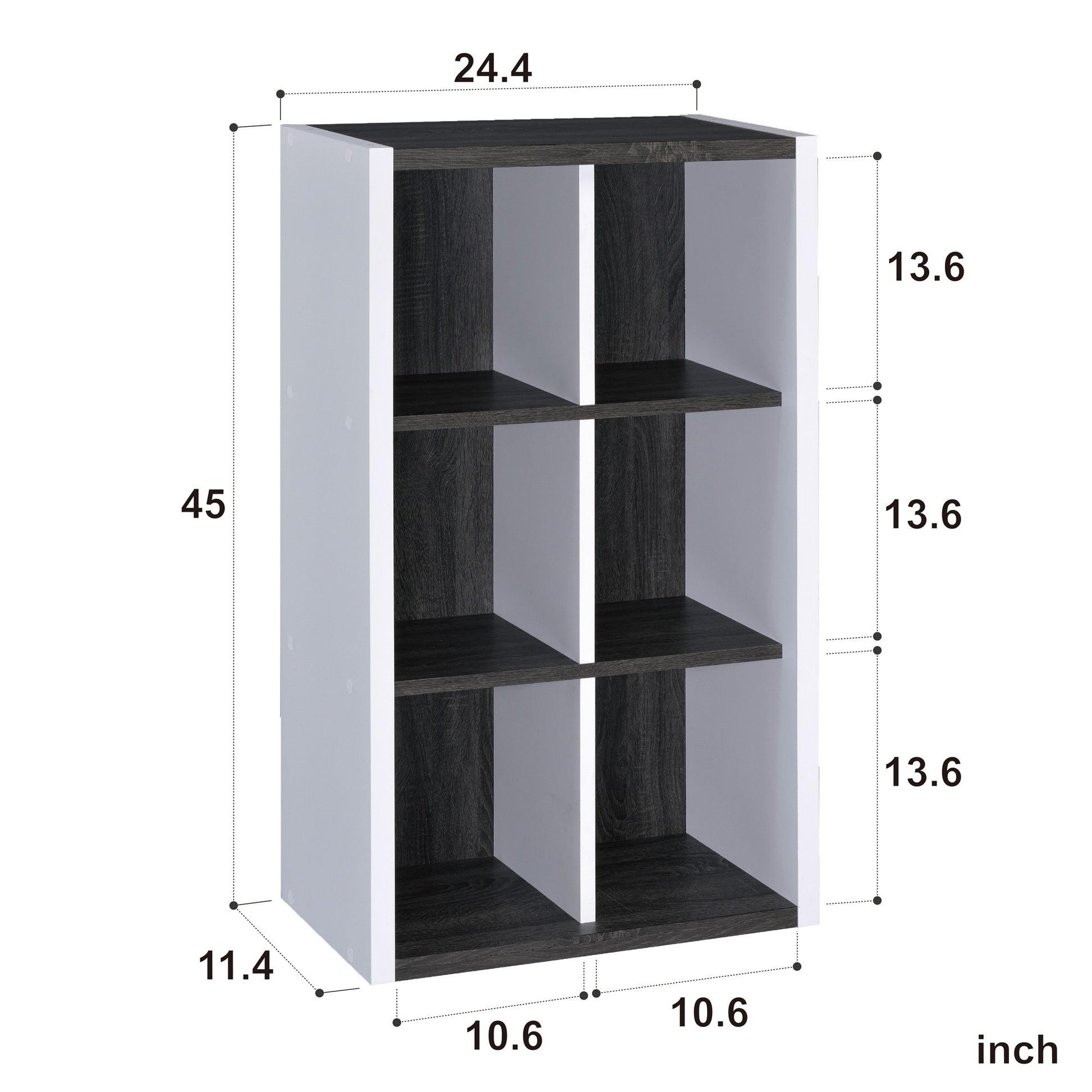 Modern Dark Gray And White Six Cube Storage Bookshelf By Homeroots | Cabinets | Modishstore - 6