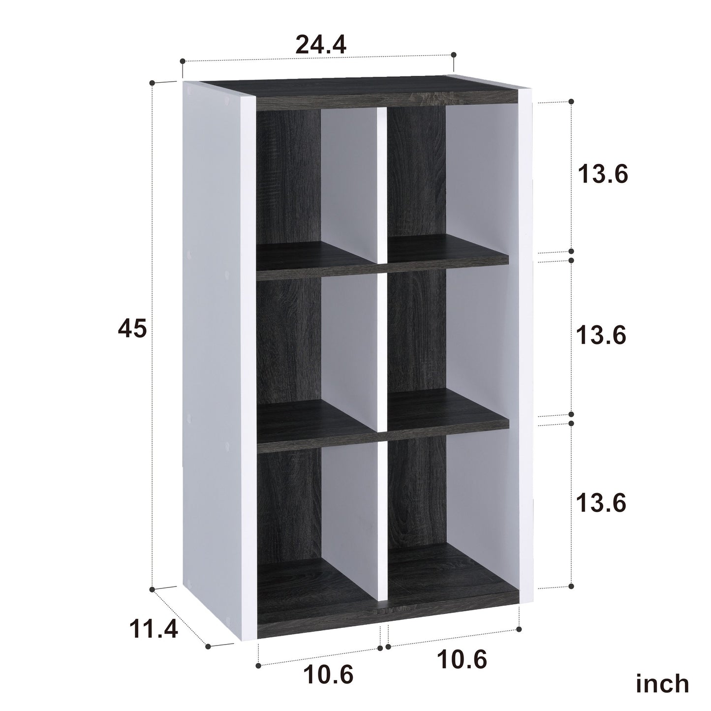 Modern Dark Gray And White Six Cube Storage Bookshelf By Homeroots | Cabinets | Modishstore - 6