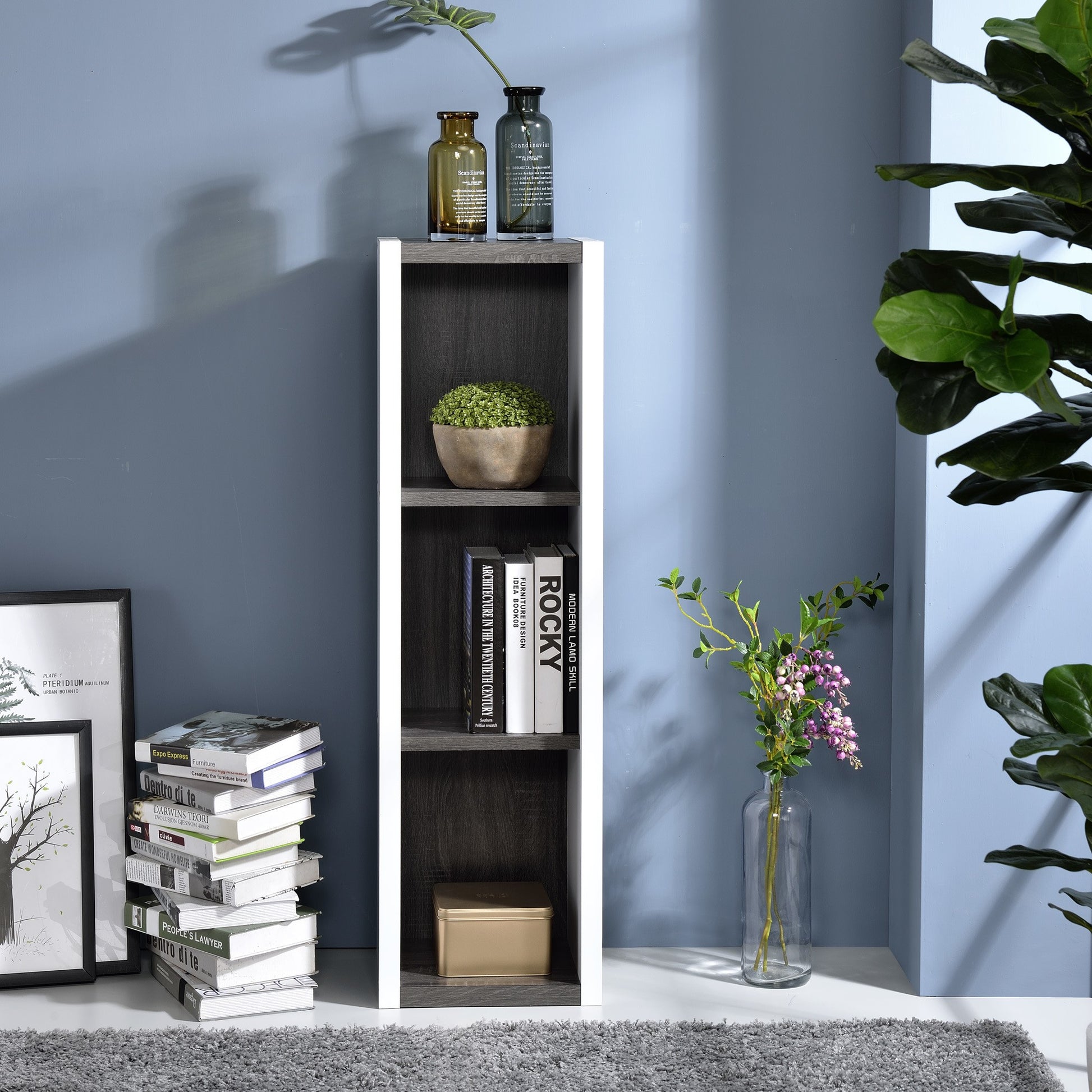 Modern Dark Gray And White Three Cube Storage Bookshelf By Homeroots | Cabinets | Modishstore