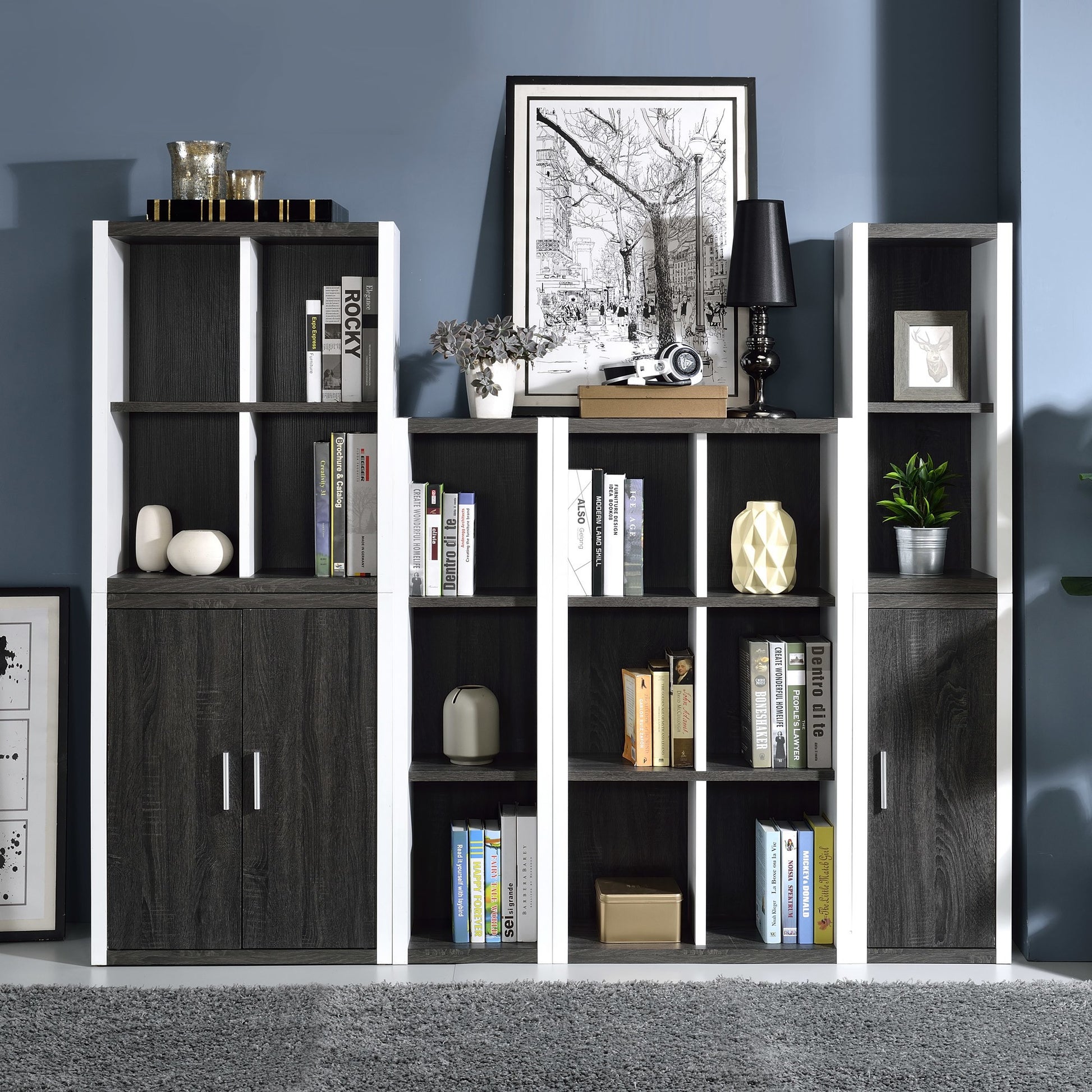 Modern Dark Gray And White Three Cube Storage Bookshelf By Homeroots | Cabinets | Modishstore - 2