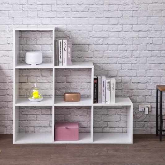 Classic White Finish Six Cubby Stepped Bookcase By Homeroots | Bookcases | Modishstore