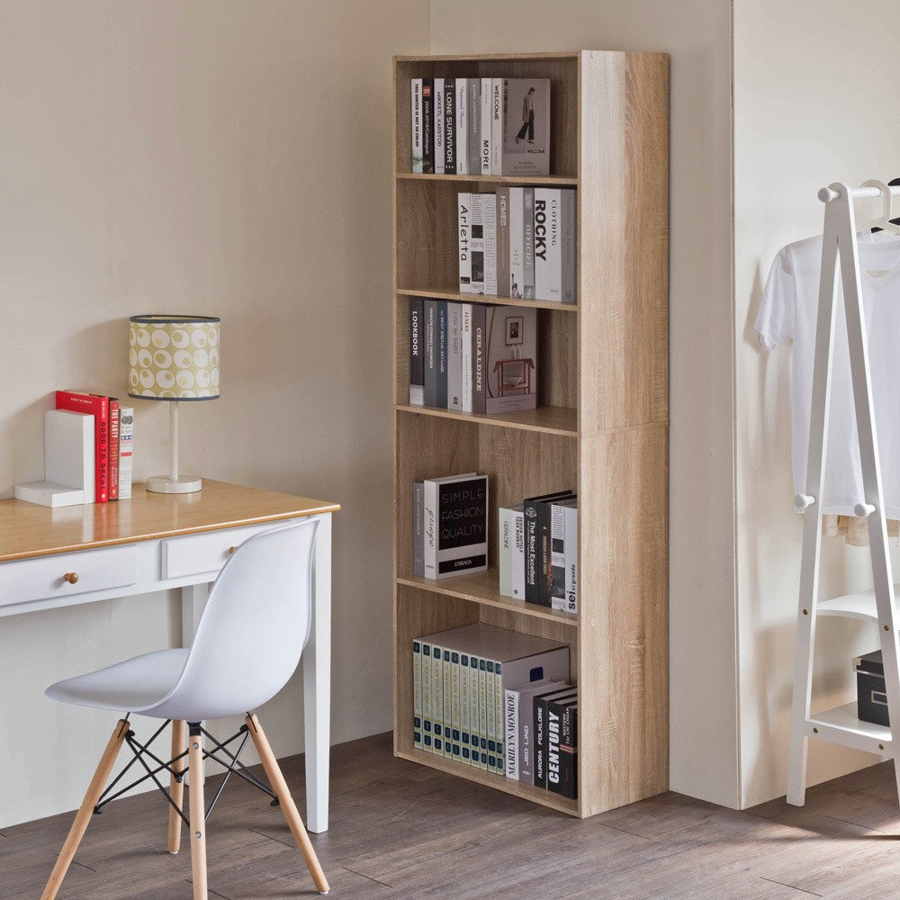Classic Natural Finish Five Shelf Bookcase By Homeroots | Cabinets | Modishstore