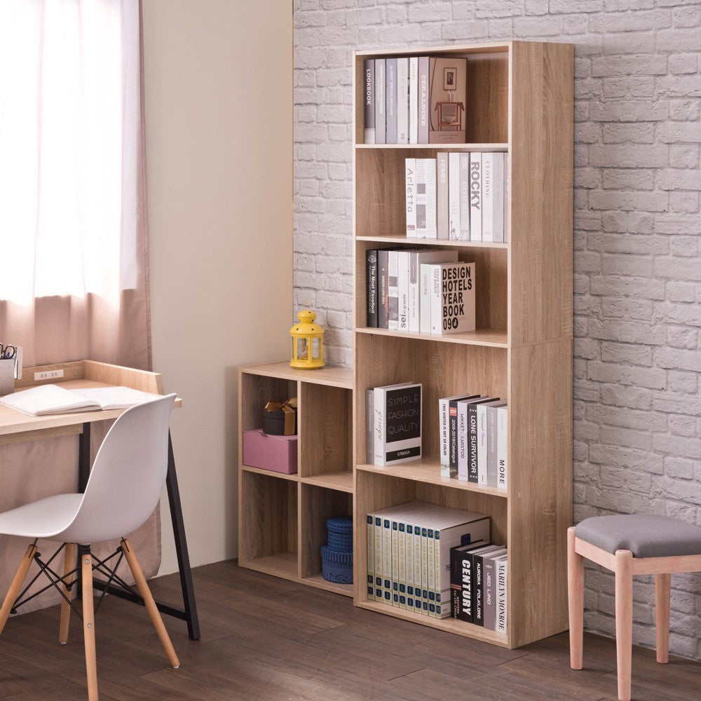 Classic Natural Finish Five Shelf Bookcase By Homeroots | Cabinets | Modishstore - 2