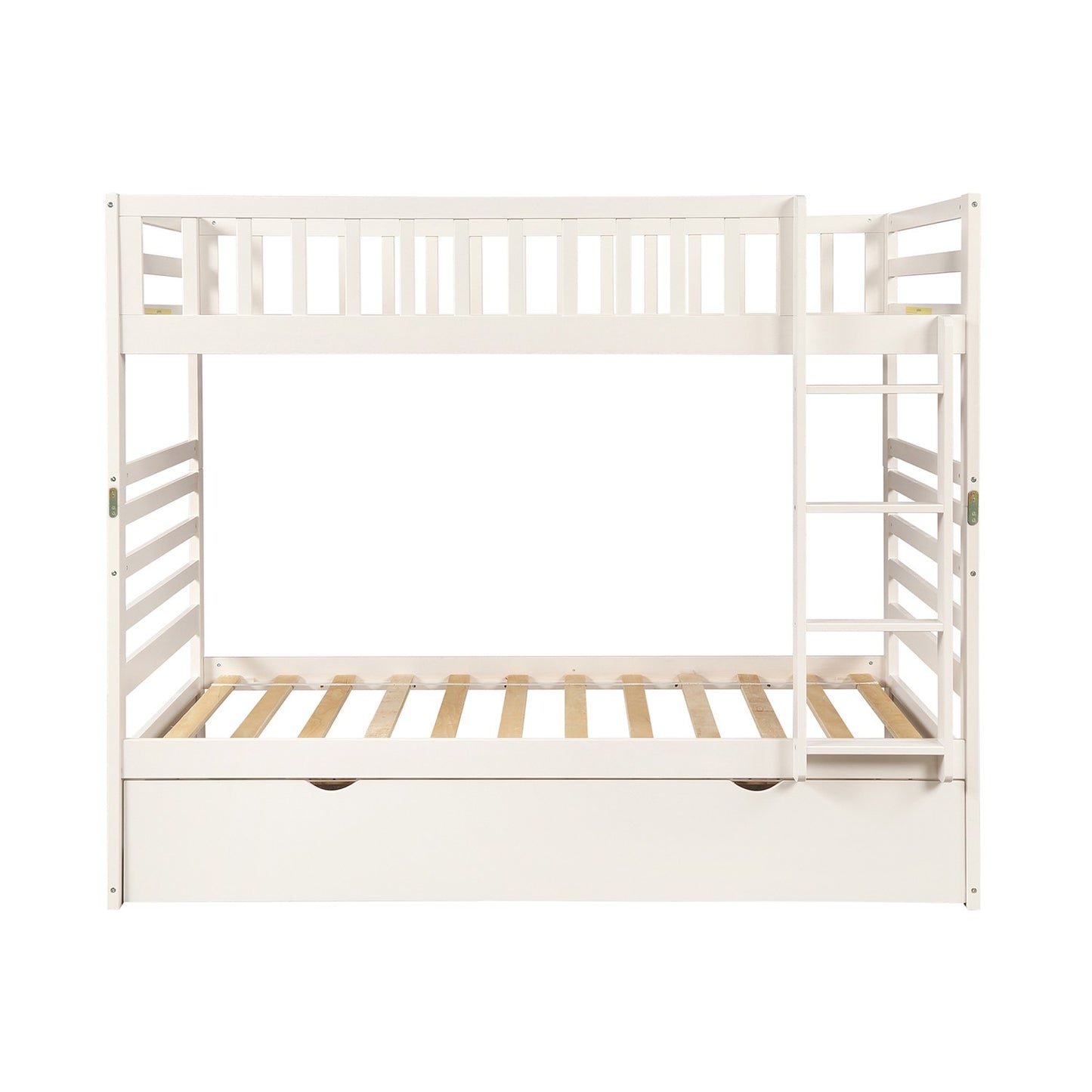 White Twin Over Twin Solid Wood Bunk Bed With Trundle By Homeroots | Beds | Modishstore - 6