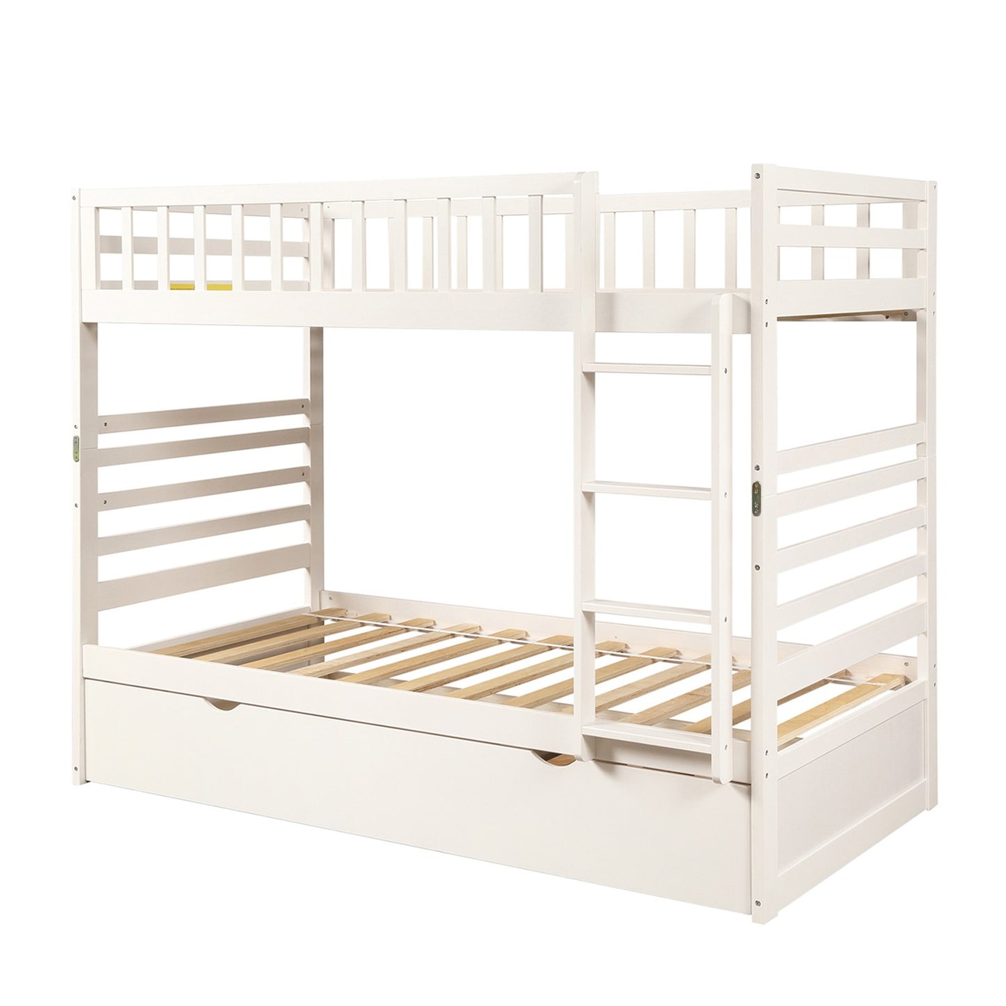 White Twin Over Twin Solid Wood Bunk Bed With Trundle By Homeroots | Beds | Modishstore - 8