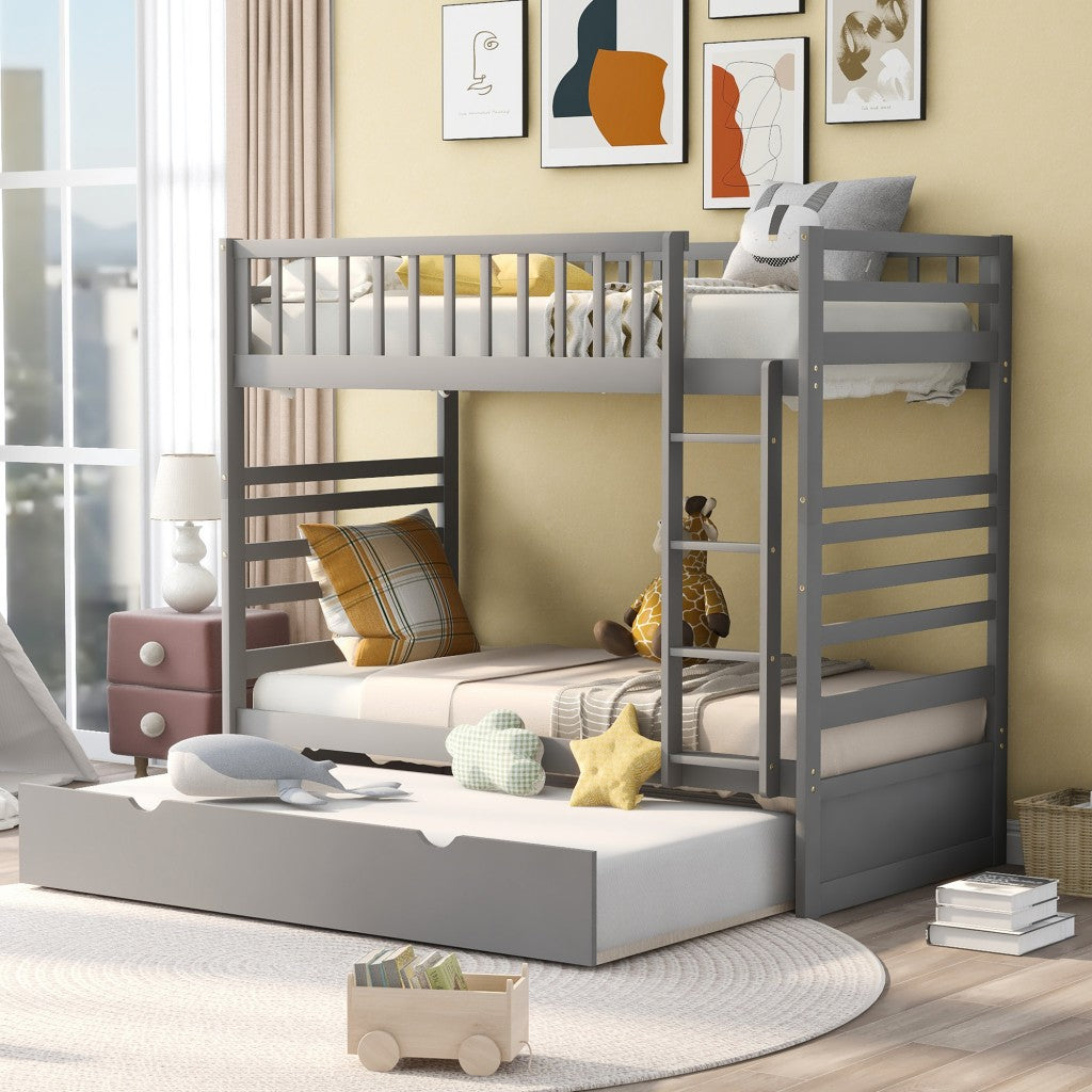 White Twin Over Twin Solid Wood Bunk Bed With Trundle By Homeroots | Beds | Modishstore - 10