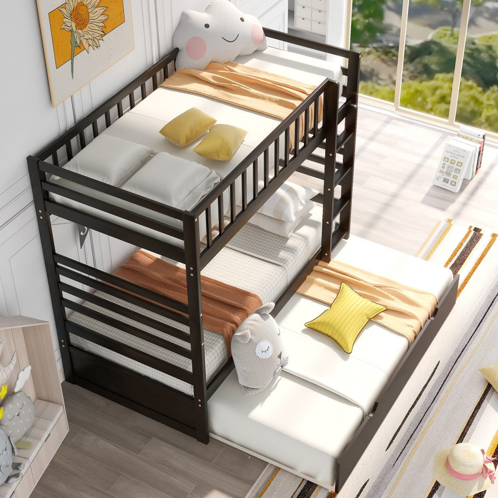 White Twin Over Twin Solid Wood Bunk Bed With Trundle By Homeroots | Beds | Modishstore - 21