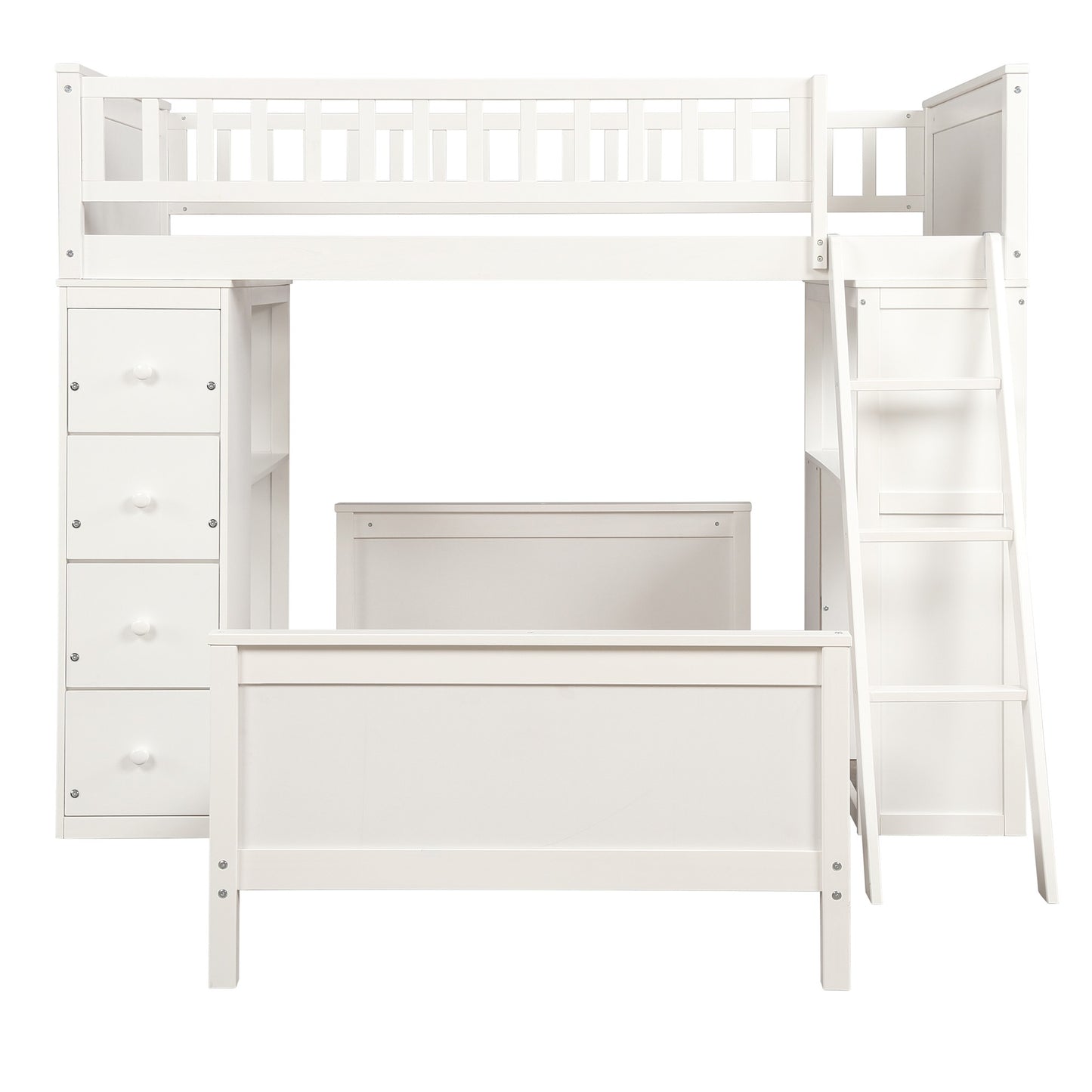 White Twin Over Twin Size Bed With Shelves And Drawers By Homeroots | Beds | Modishstore - 5