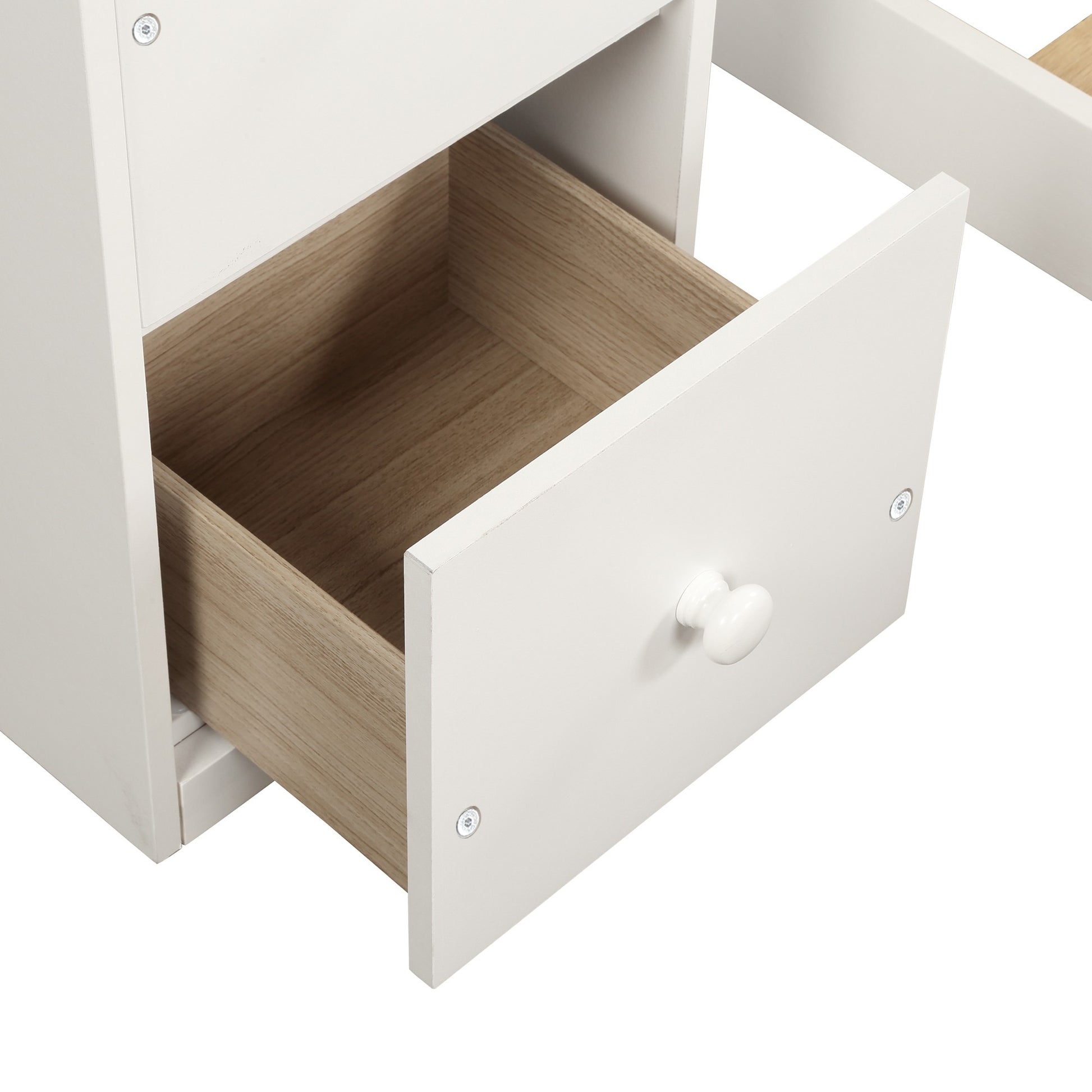 White Twin Over Twin Size Bed With Shelves And Drawers By Homeroots | Beds | Modishstore - 9