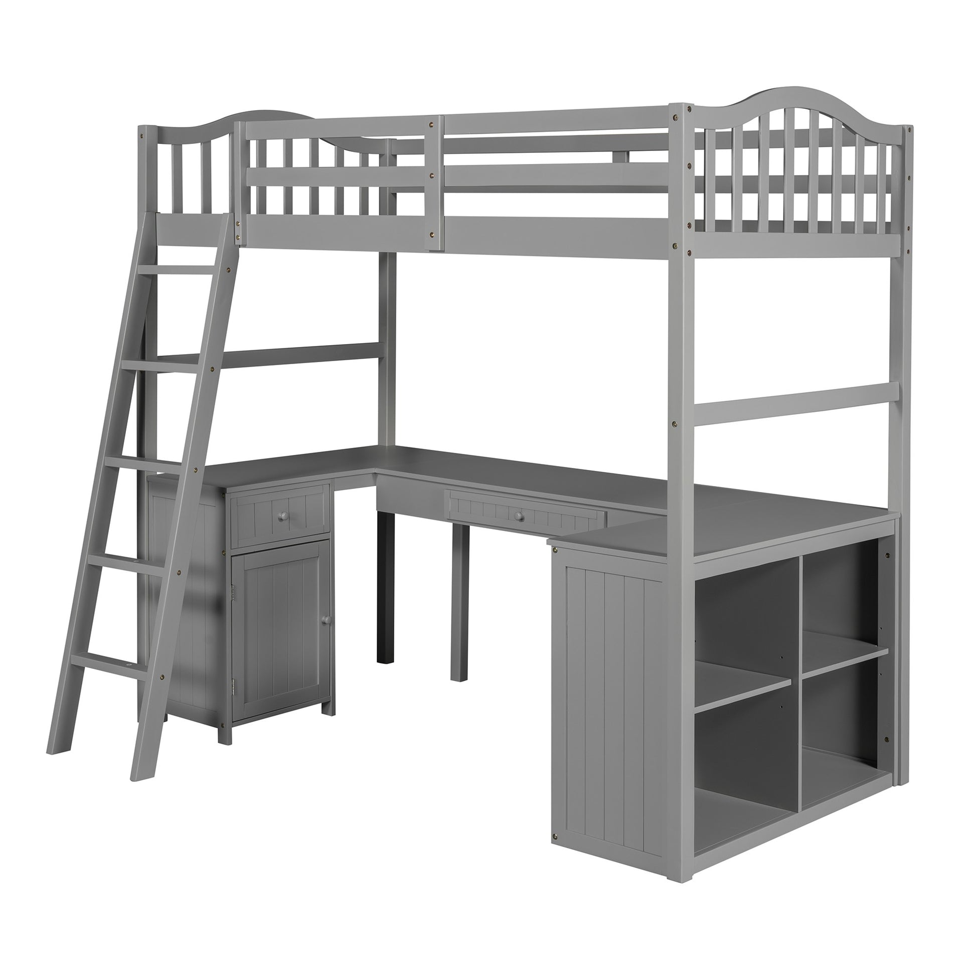 Modern Classic Gray Twin Loft Bed With Book Shelf Desk And Cabinet By Homeroots | Beds | Modishstore - 3
