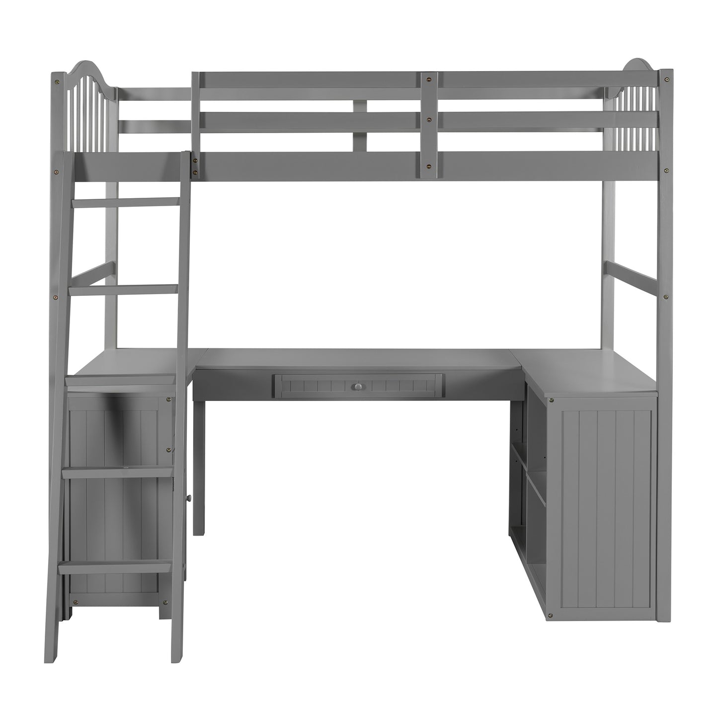 Modern Classic Gray Twin Loft Bed With Book Shelf Desk And Cabinet By Homeroots | Beds | Modishstore - 4