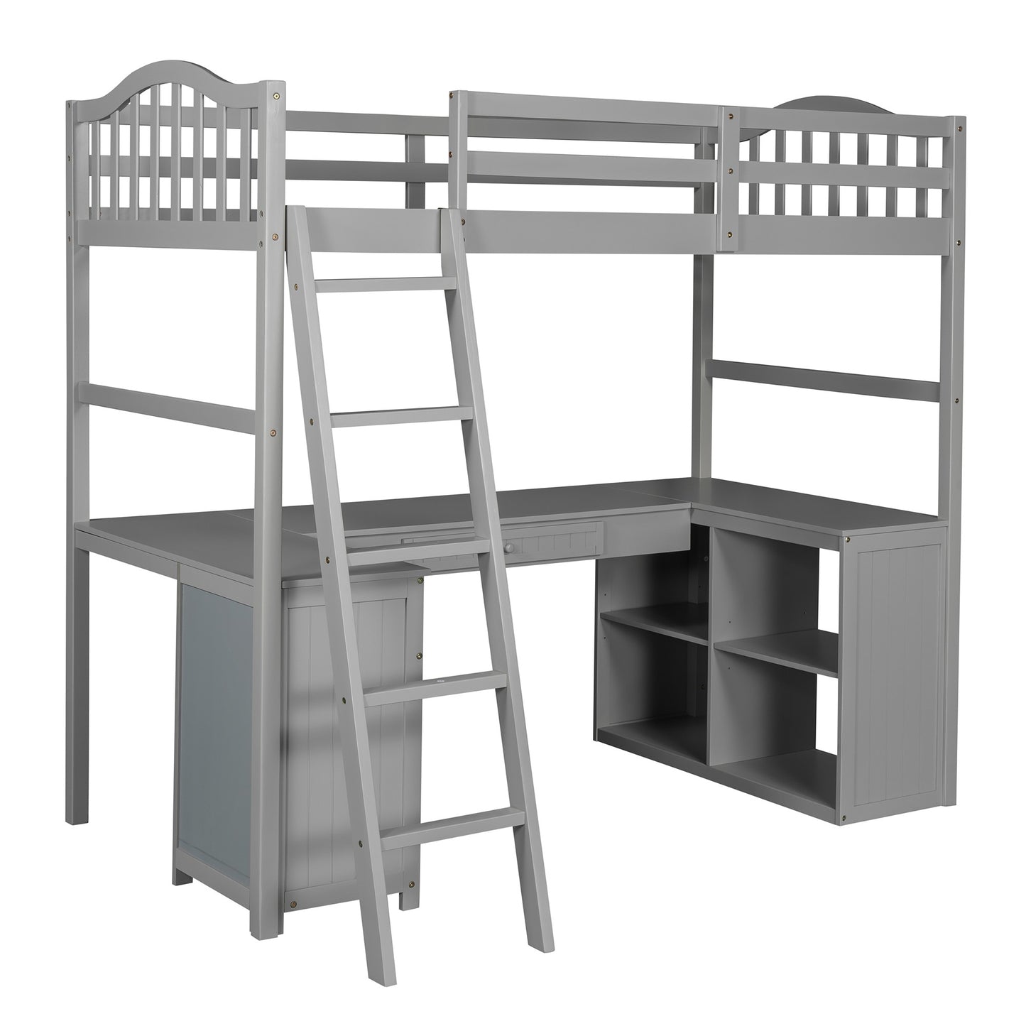 Modern Classic Gray Twin Loft Bed With Book Shelf Desk And Cabinet By Homeroots | Beds | Modishstore - 8
