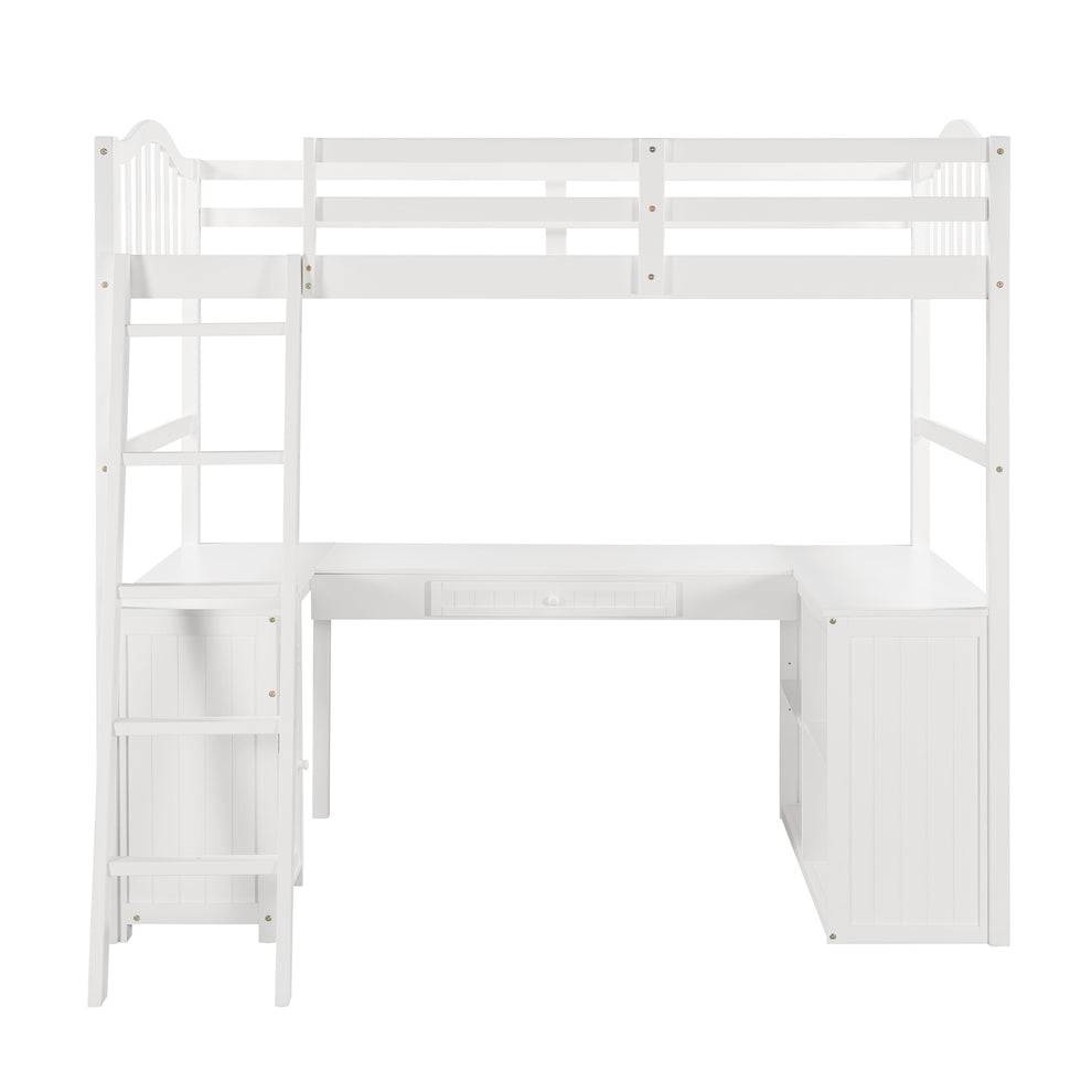 Modern Classic White Twin Loft Bed With Book Shelf Desk And Cabinet By Homeroots | Beds | Modishstore - 4