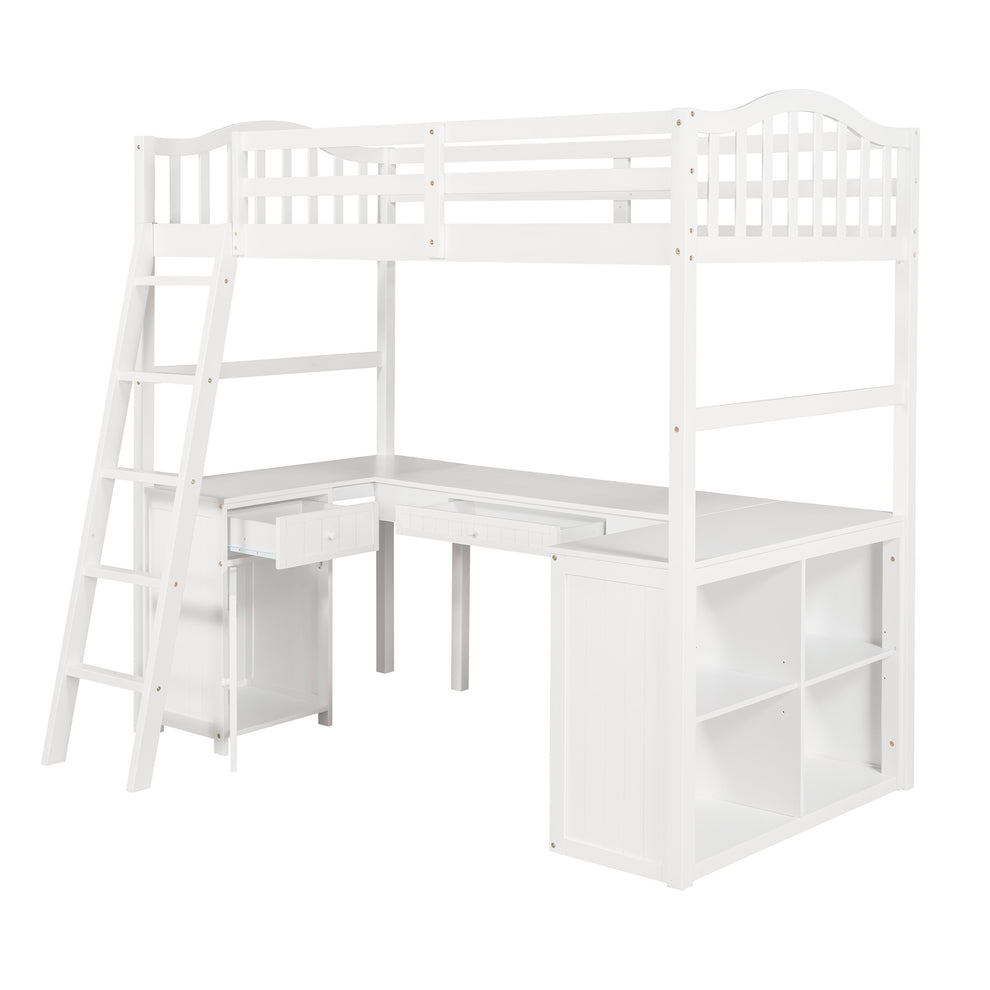 Modern Classic White Twin Loft Bed With Book Shelf Desk And Cabinet By Homeroots | Beds | Modishstore - 8