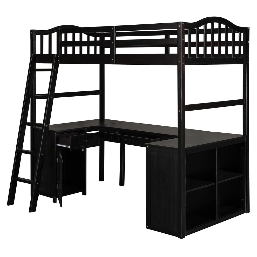 Modern Classic Dark Brown Twin Loft Bed With Book Shelf Desk And Cabinet By Homeroots | Beds | Modishstore - 6