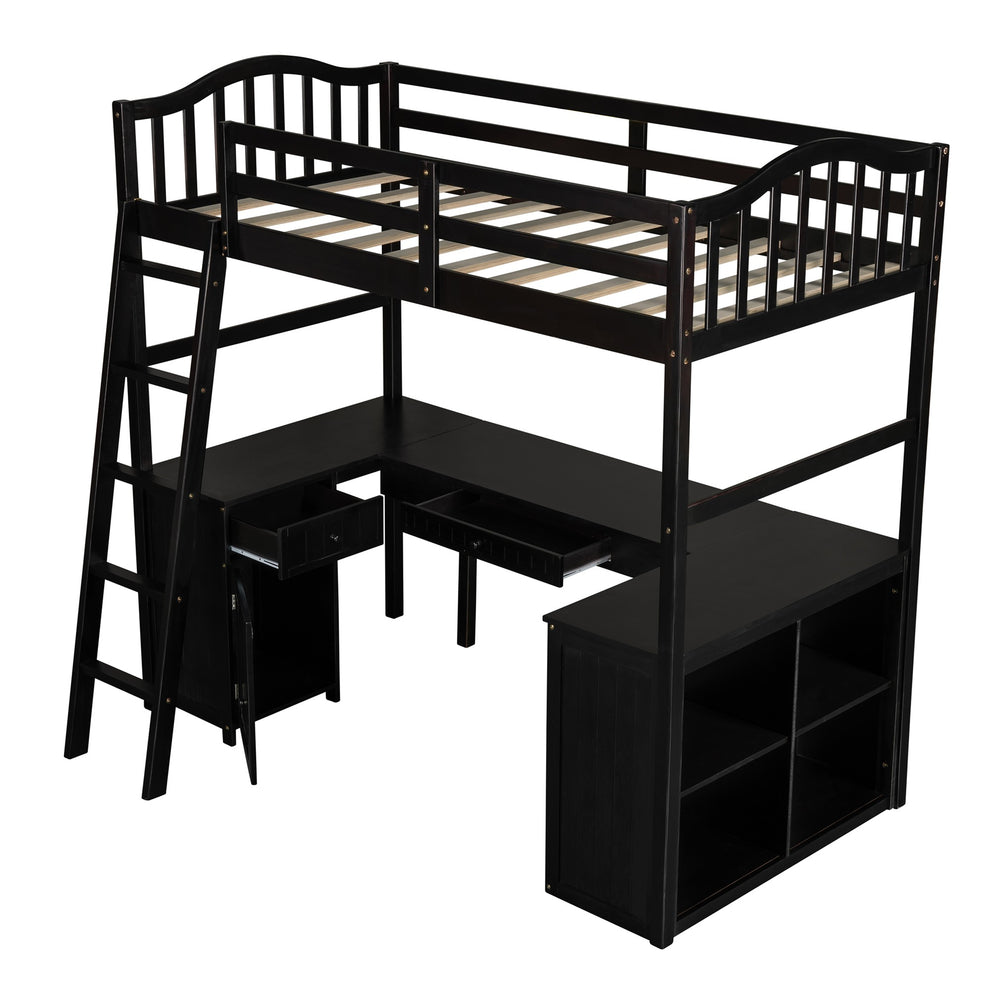 Modern Classic Dark Brown Twin Loft Bed With Book Shelf Desk And Cabinet By Homeroots | Beds | Modishstore - 8