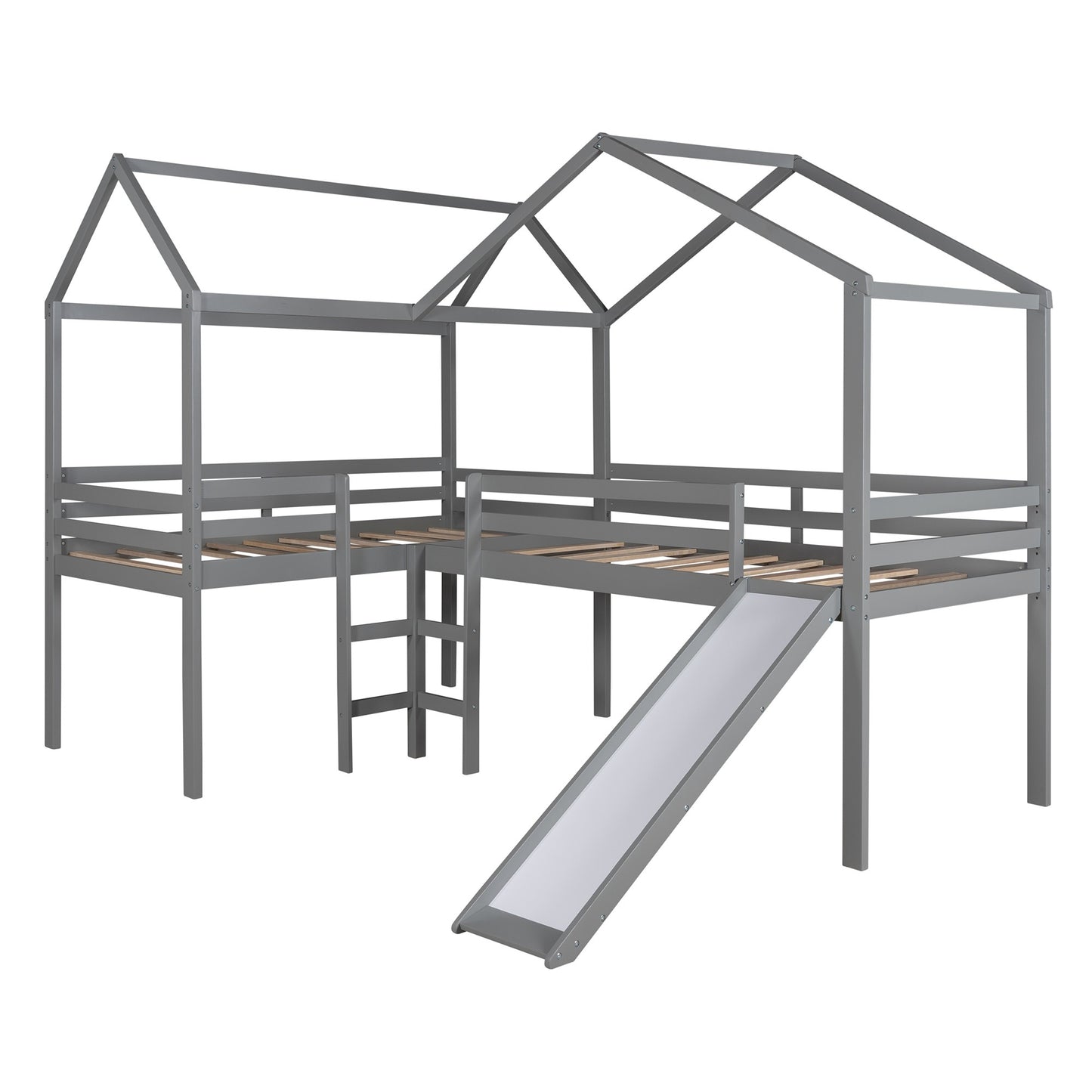 Gray L-Shaped Double Twin Size Loft Bed By Homeroots | Beds | Modishstore - 3