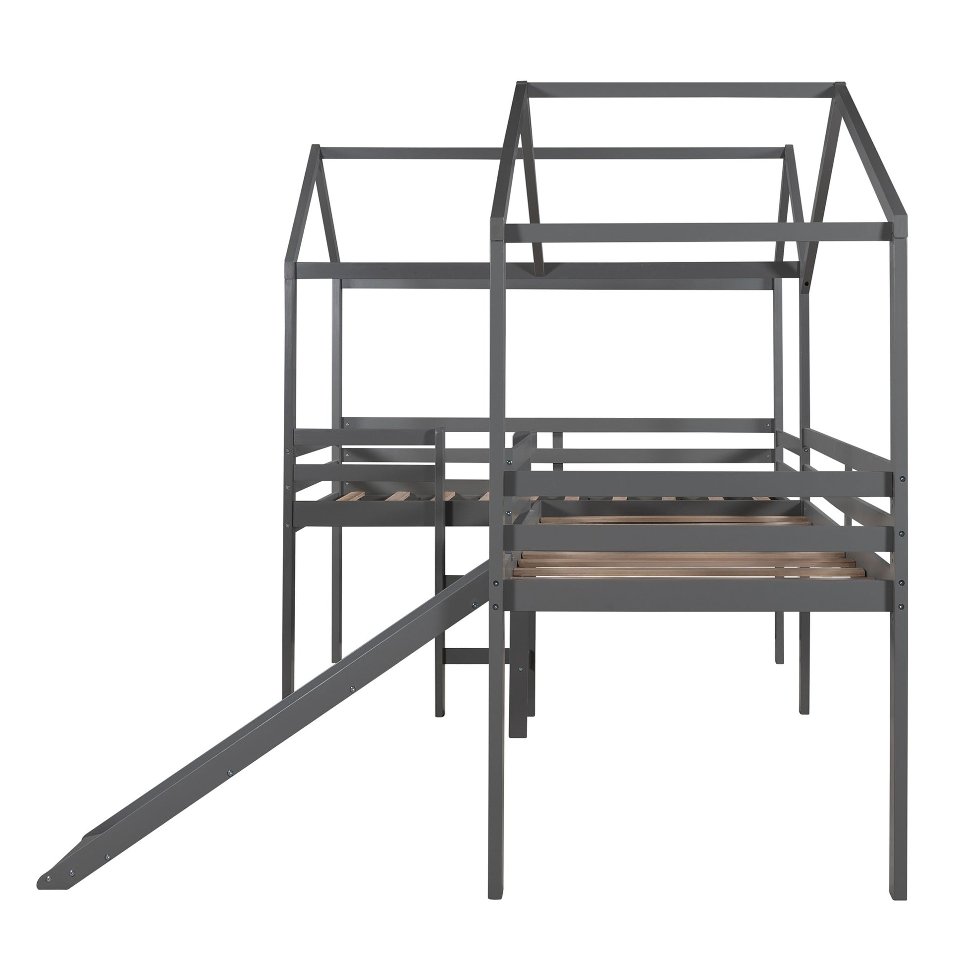 Gray L-Shaped Double Twin Size Loft Bed By Homeroots | Beds | Modishstore - 5