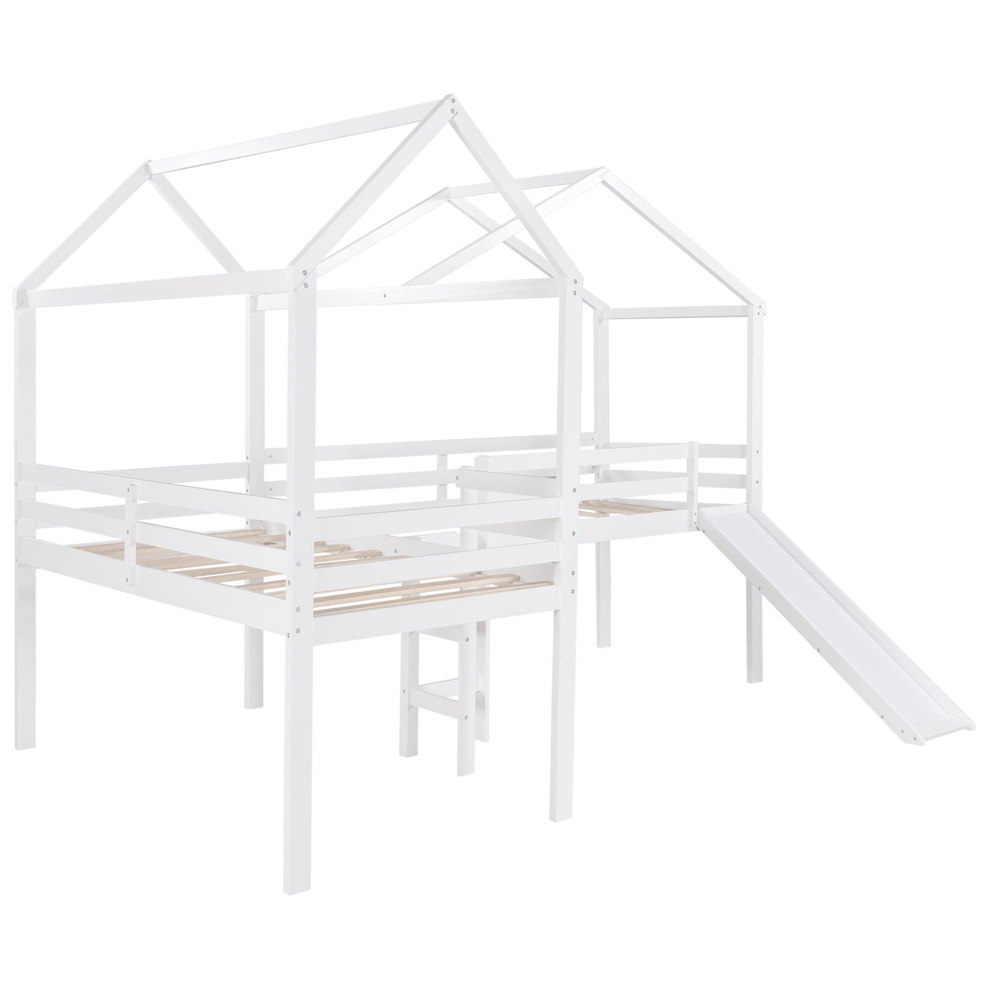 Gray L-Shaped Double Twin Size Loft Bed By Homeroots | Beds | Modishstore - 13