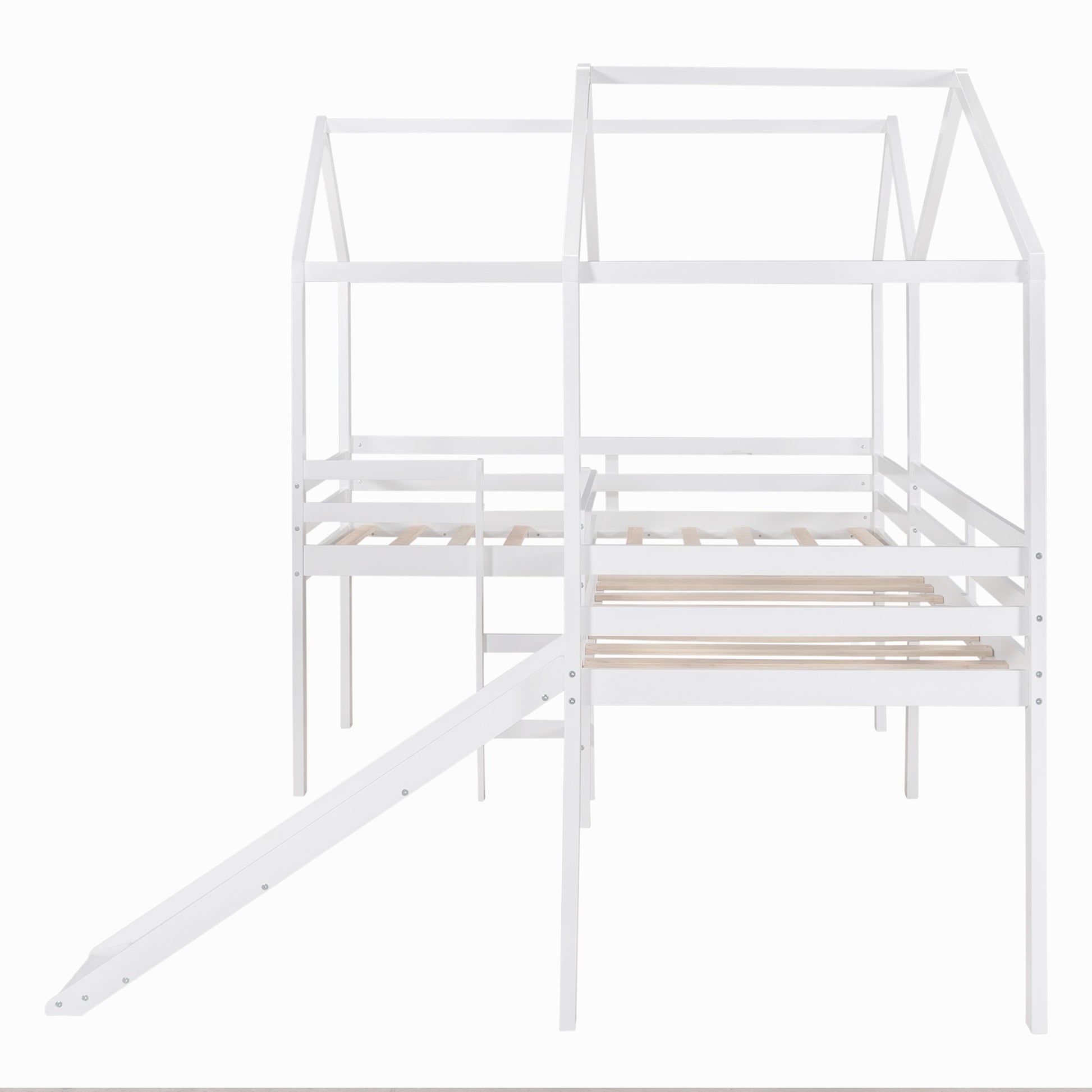 Gray L-Shaped Double Twin Size Loft Bed By Homeroots | Beds | Modishstore - 14