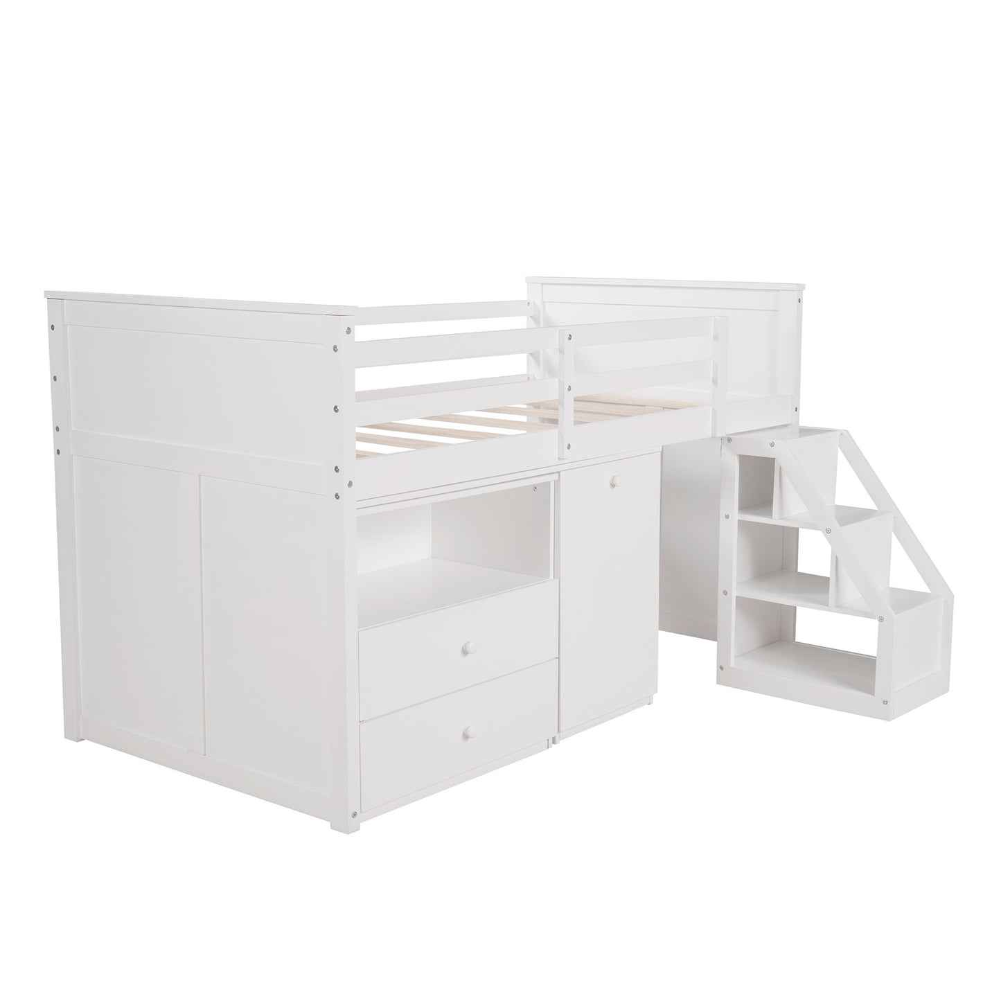 White Twin Size Low Loft Bed With Portable Desk By Homeroots | Beds | Modishstore - 7