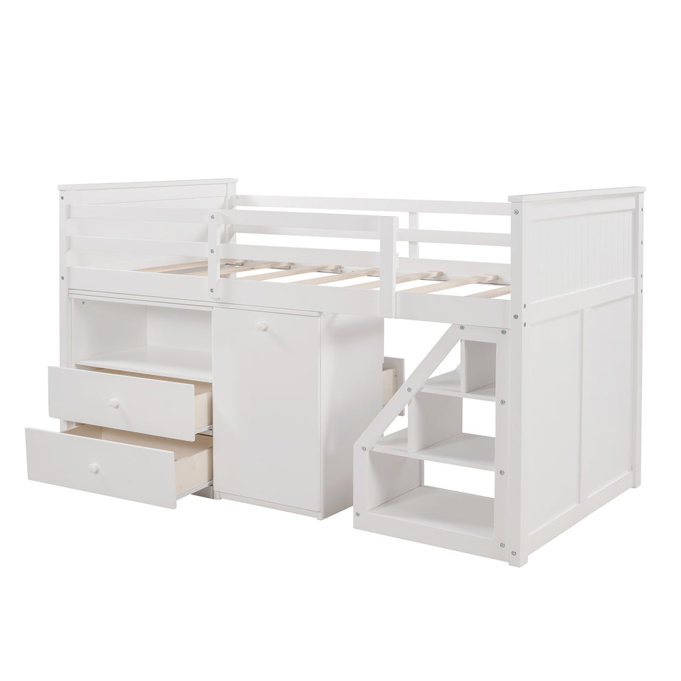 White Twin Size Low Loft Bed With Portable Desk By Homeroots | Beds | Modishstore - 9