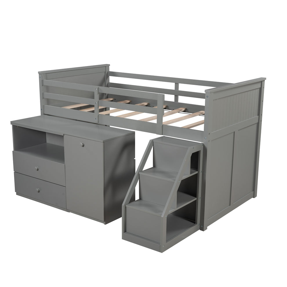 White Twin Size Low Loft Bed With Portable Desk By Homeroots | Beds | Modishstore - 14
