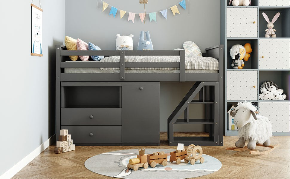 White Twin Size Low Loft Bed With Portable Desk By Homeroots | Beds | Modishstore - 15