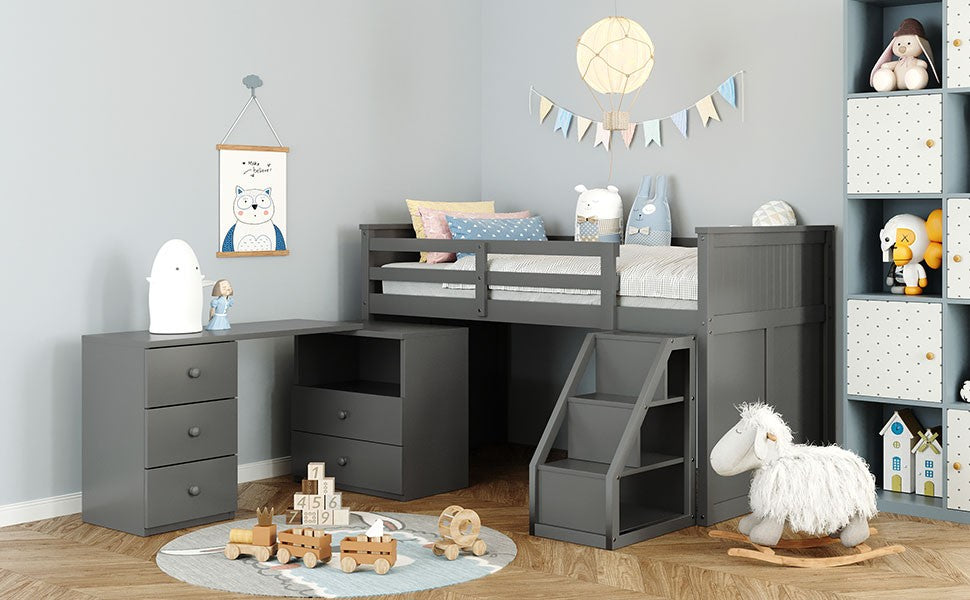 White Twin Size Low Loft Bed With Portable Desk By Homeroots | Beds | Modishstore - 16