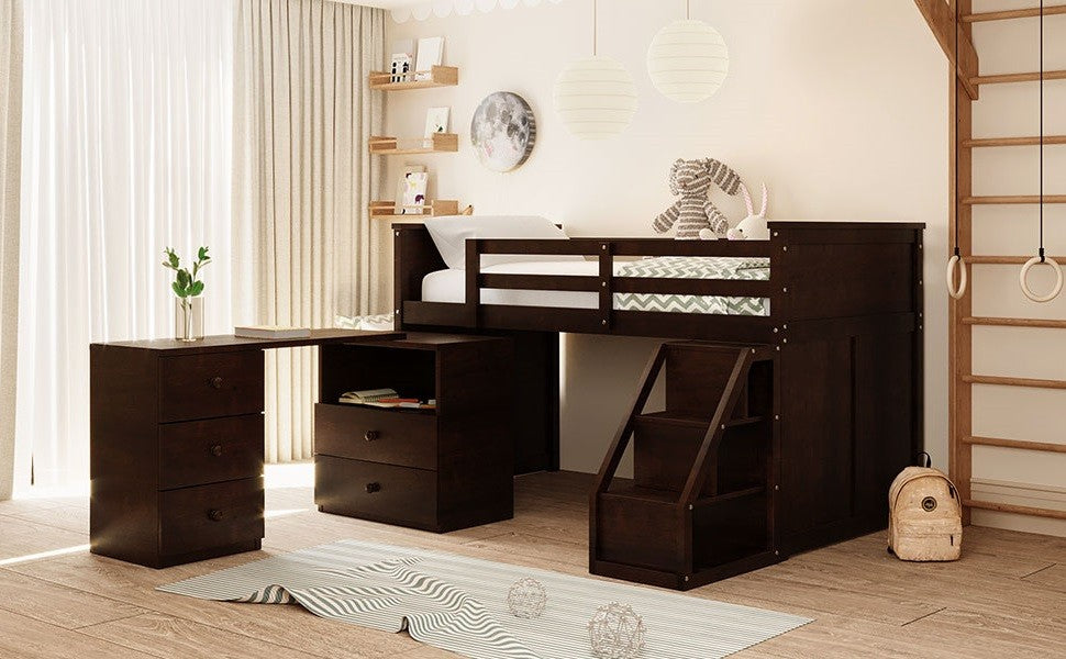 White Twin Size Low Loft Bed With Portable Desk By Homeroots | Beds | Modishstore - 24