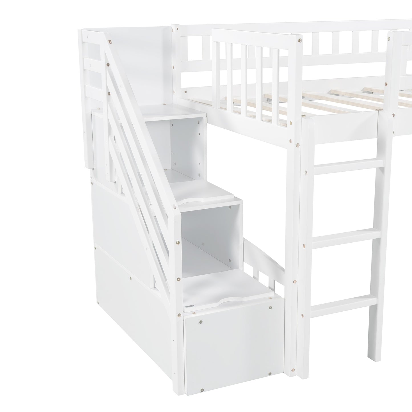 White Twin Size Stairway Loft Bed With Slide By Homeroots | Beds | Modishstore - 6
