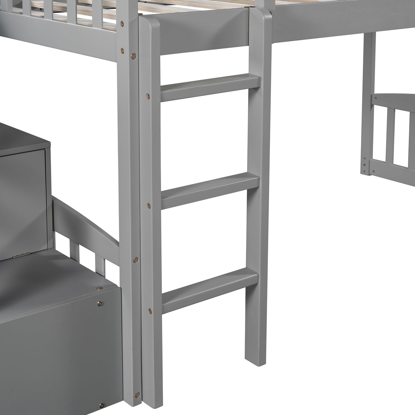 White Twin Size Stairway Loft Bed With Slide By Homeroots | Beds | Modishstore - 15