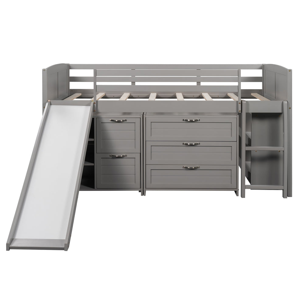 White Twin Size Low Loft Bed With Cabinets And Slide By Homeroots | Beds | Modishstore - 13