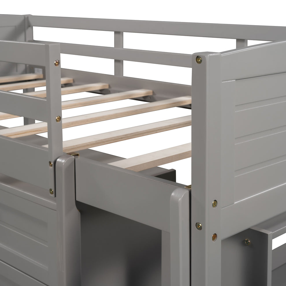 White Twin Size Low Loft Bed With Cabinets And Slide By Homeroots | Beds | Modishstore - 15
