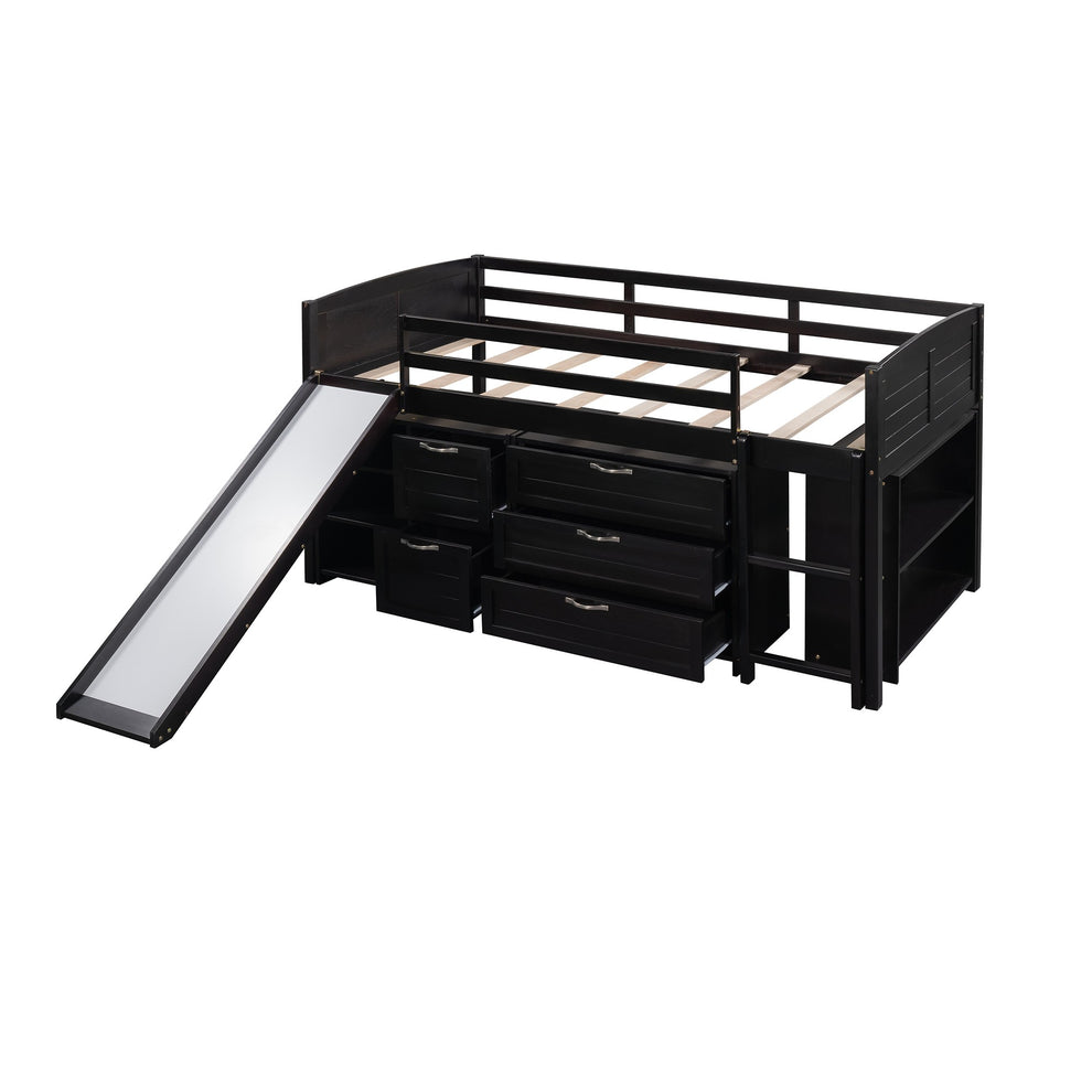 White Twin Size Low Loft Bed With Cabinets And Slide By Homeroots | Beds | Modishstore - 22