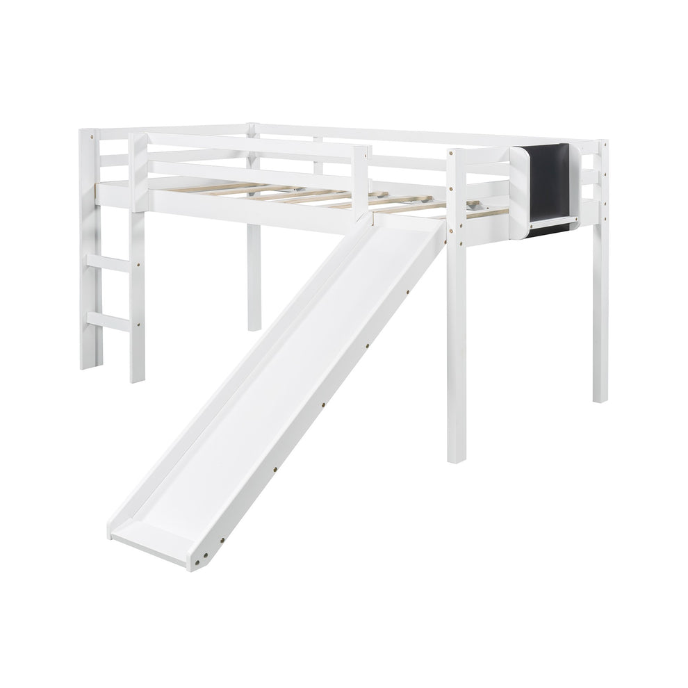 White Twin Loft Bed Bed Chalkboard And Slide By Homeroots | Beds | Modishstore - 3